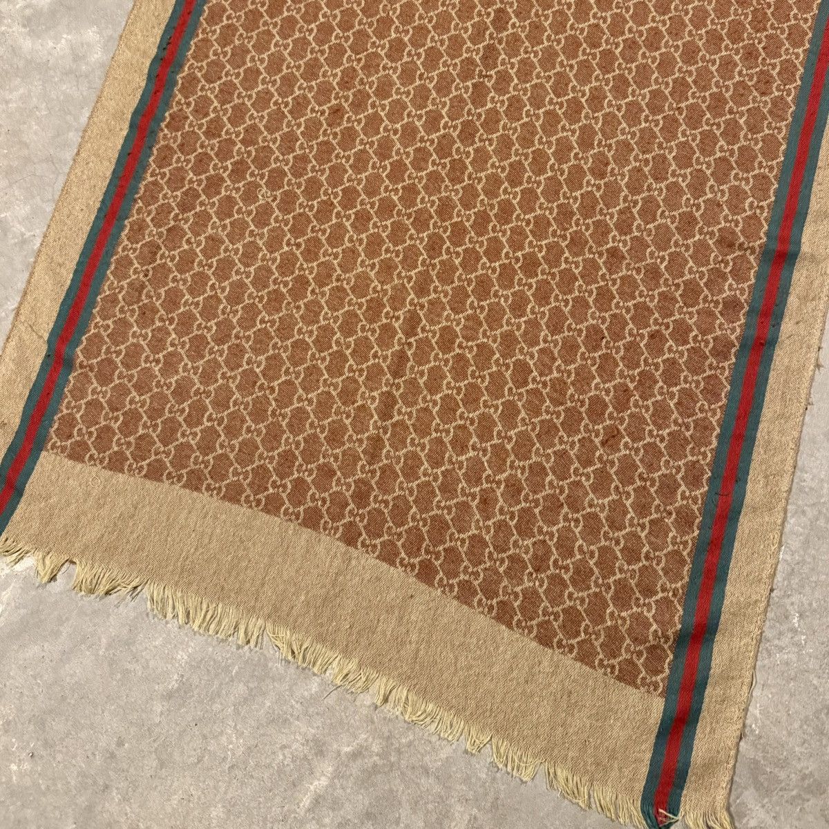 Gucci Vintage 1990s Gucci GG Monogram Web Stripe Wool Scarf Size ONE SIZE - 5 Thumbnail
