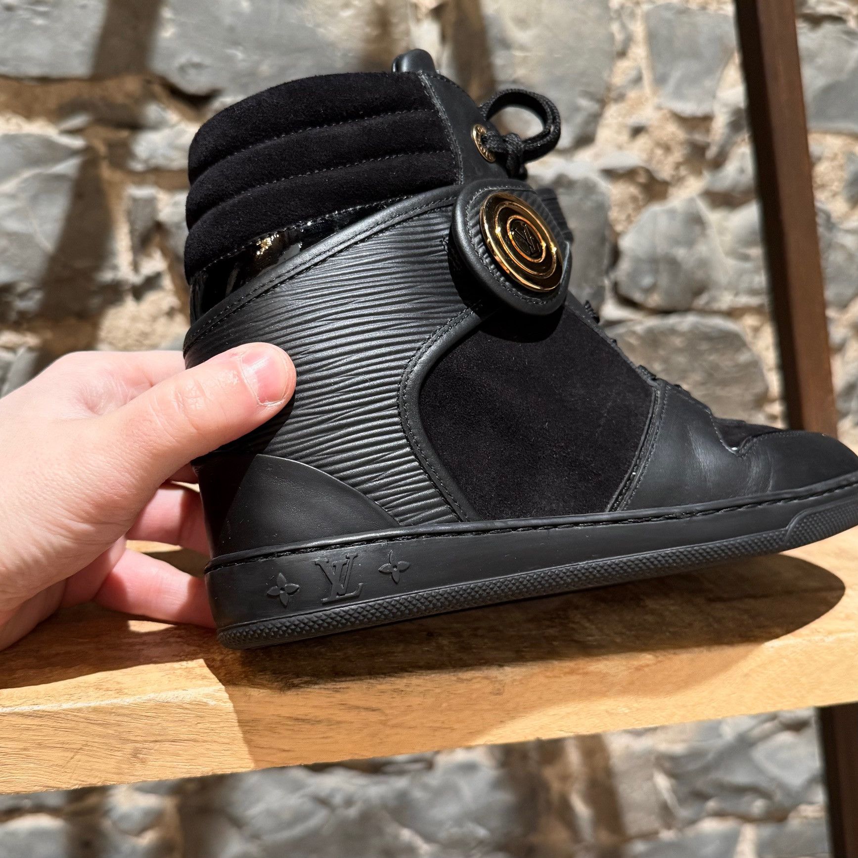 Louis Vuitton Louis Vuitton Black Epi Suede Wedges Sneakers Size US 7 / IT 37 - 2 Thumbnail