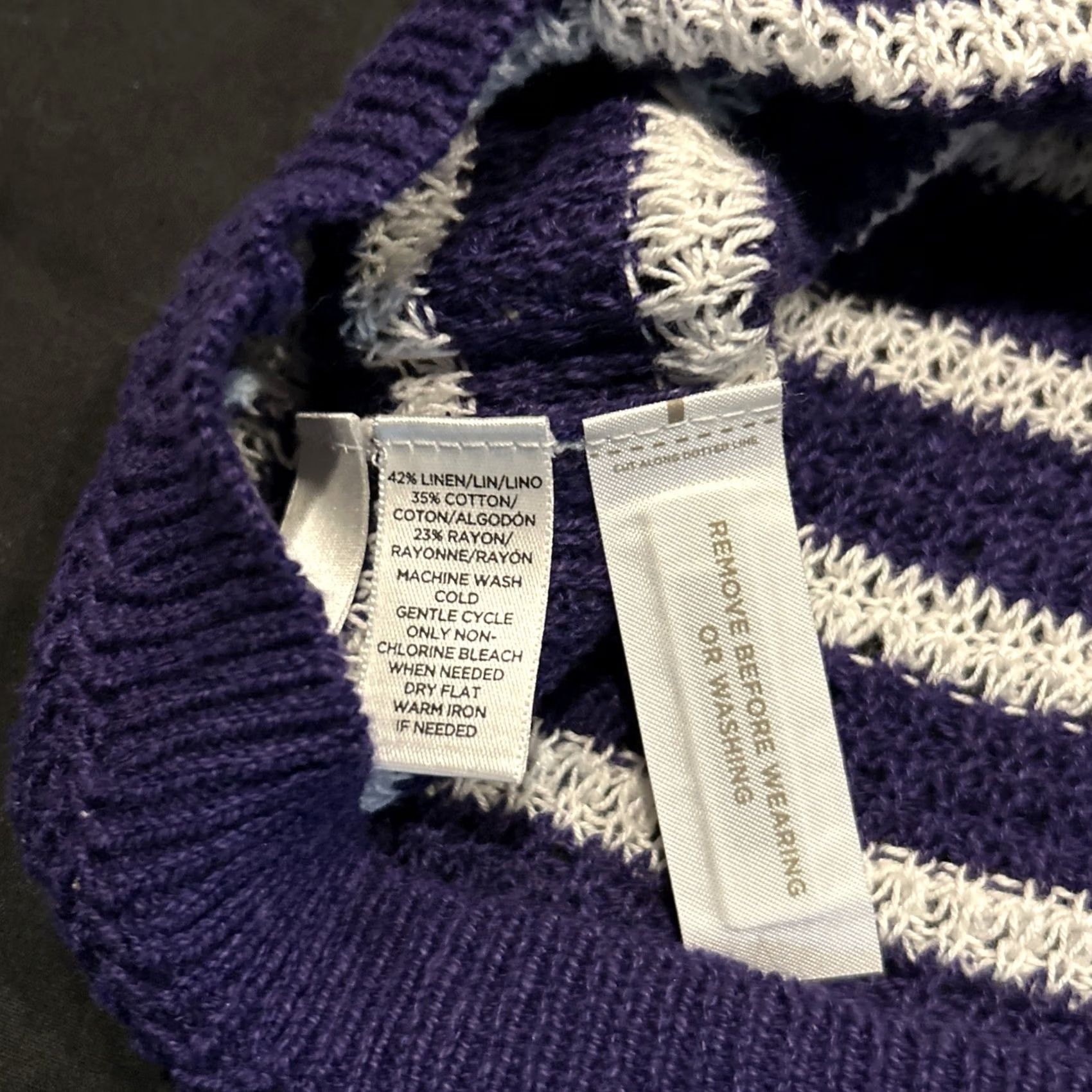 Loft LOFT Womens Sweater L Purple White Striped Knit Linen Cotton NWT A18 Pullover 3/4 Sleeve Modern Classic Mens? Size L / US 10 / IT 46 - 4 Thumbnail