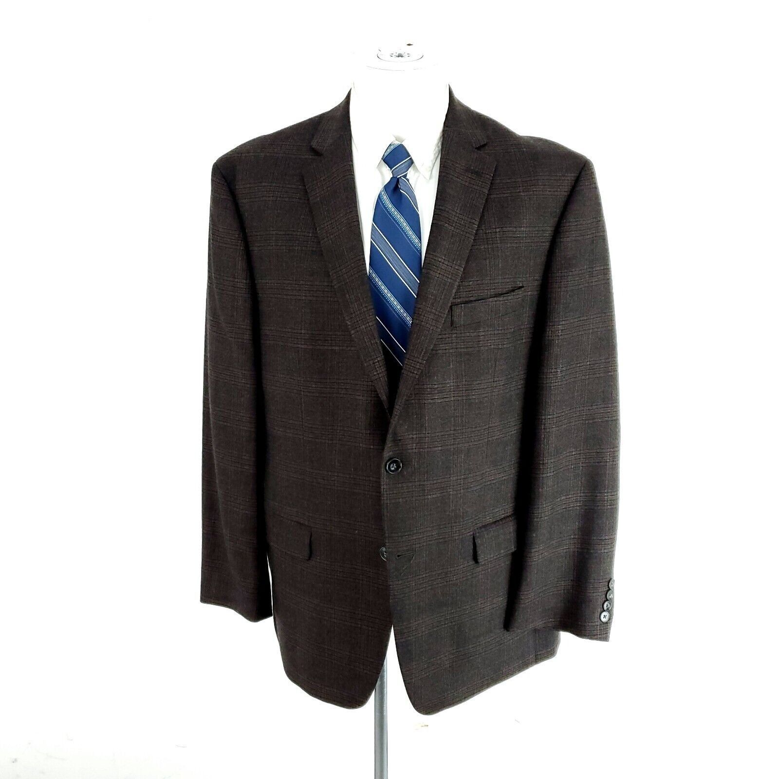 Calvin Klein Calvin Klein Wool 2 Button Sport Coat 44R Brown Plaid Blazer Size 44R - 3 Thumbnail