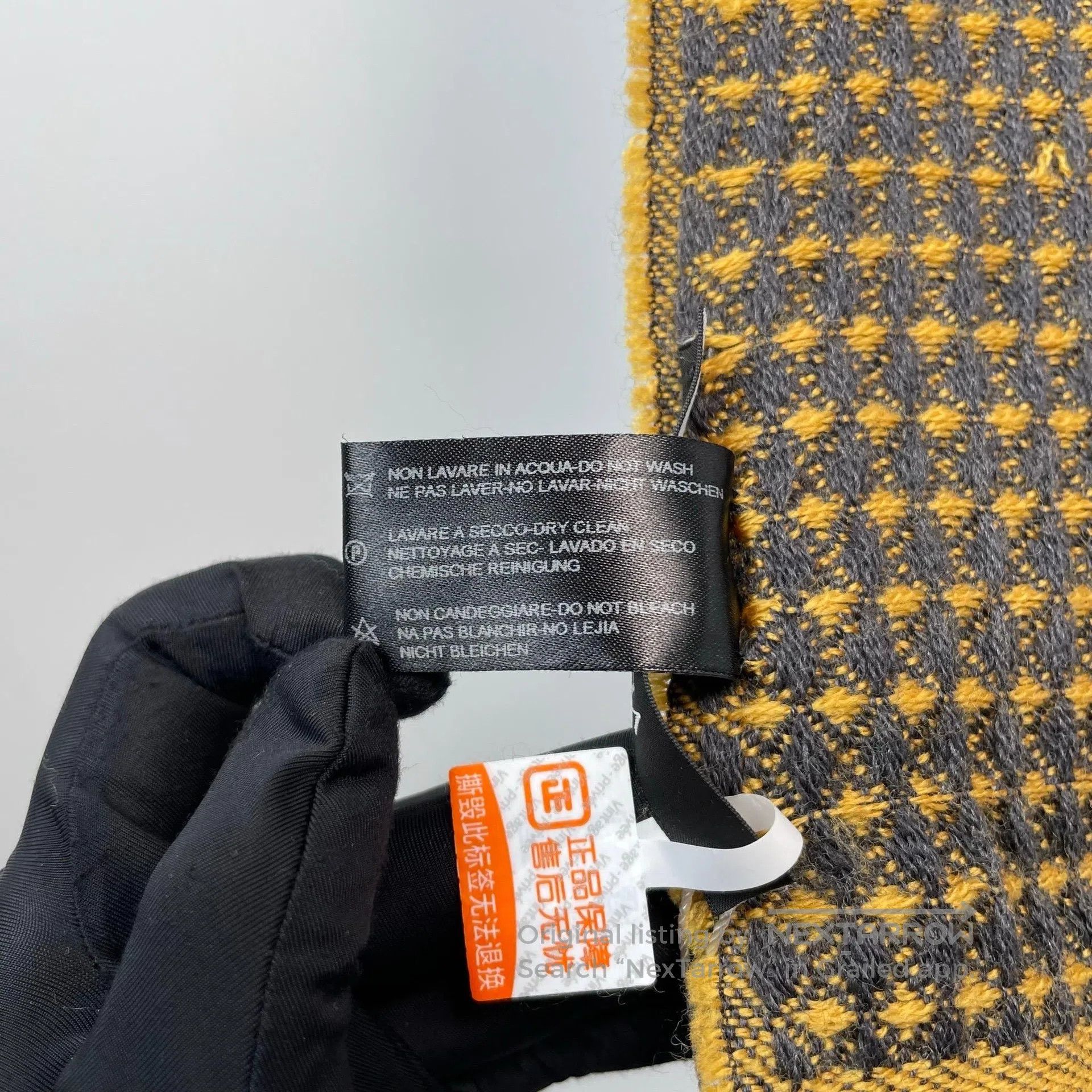 Versace Versace Yellow Plaid Pattern Embroidered Cashmere Scarf| Size ONE SIZE - 7 Thumbnail