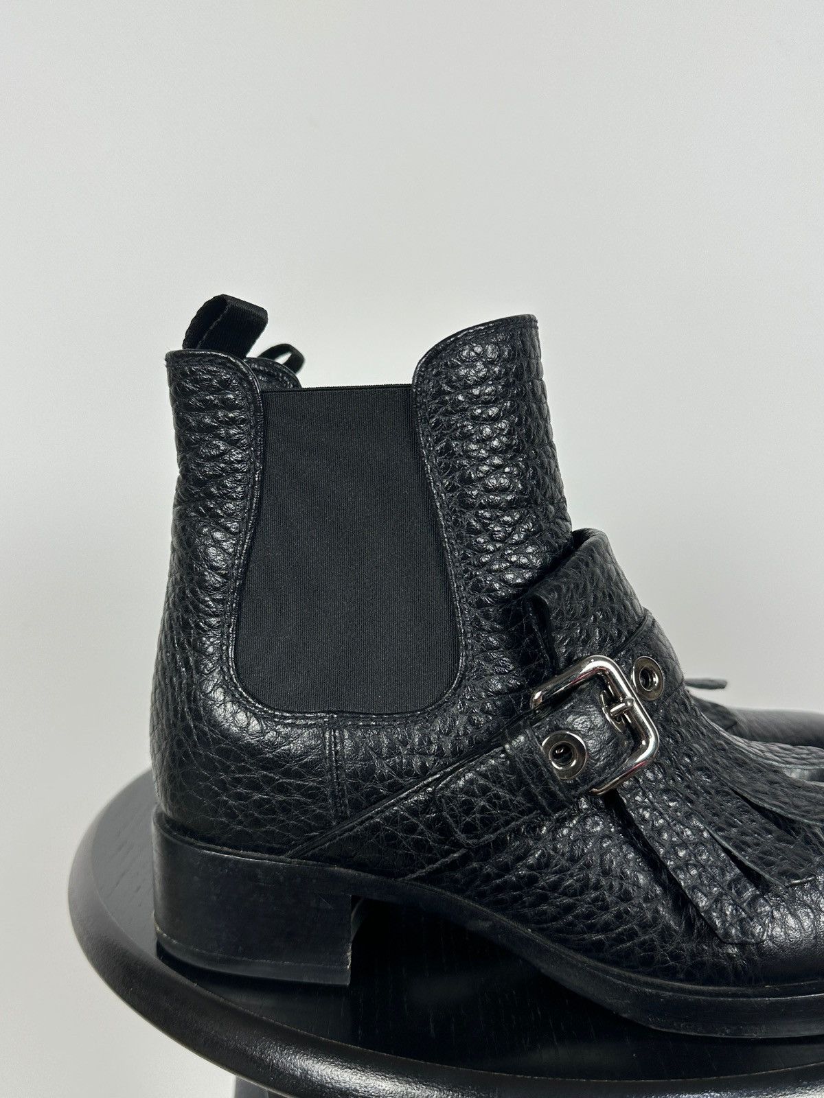 Prada Prada Black Leather Buckle Fringe Chelsea Ankle Boots Size US 6.5 / IT 36.5 - 14 Thumbnail
