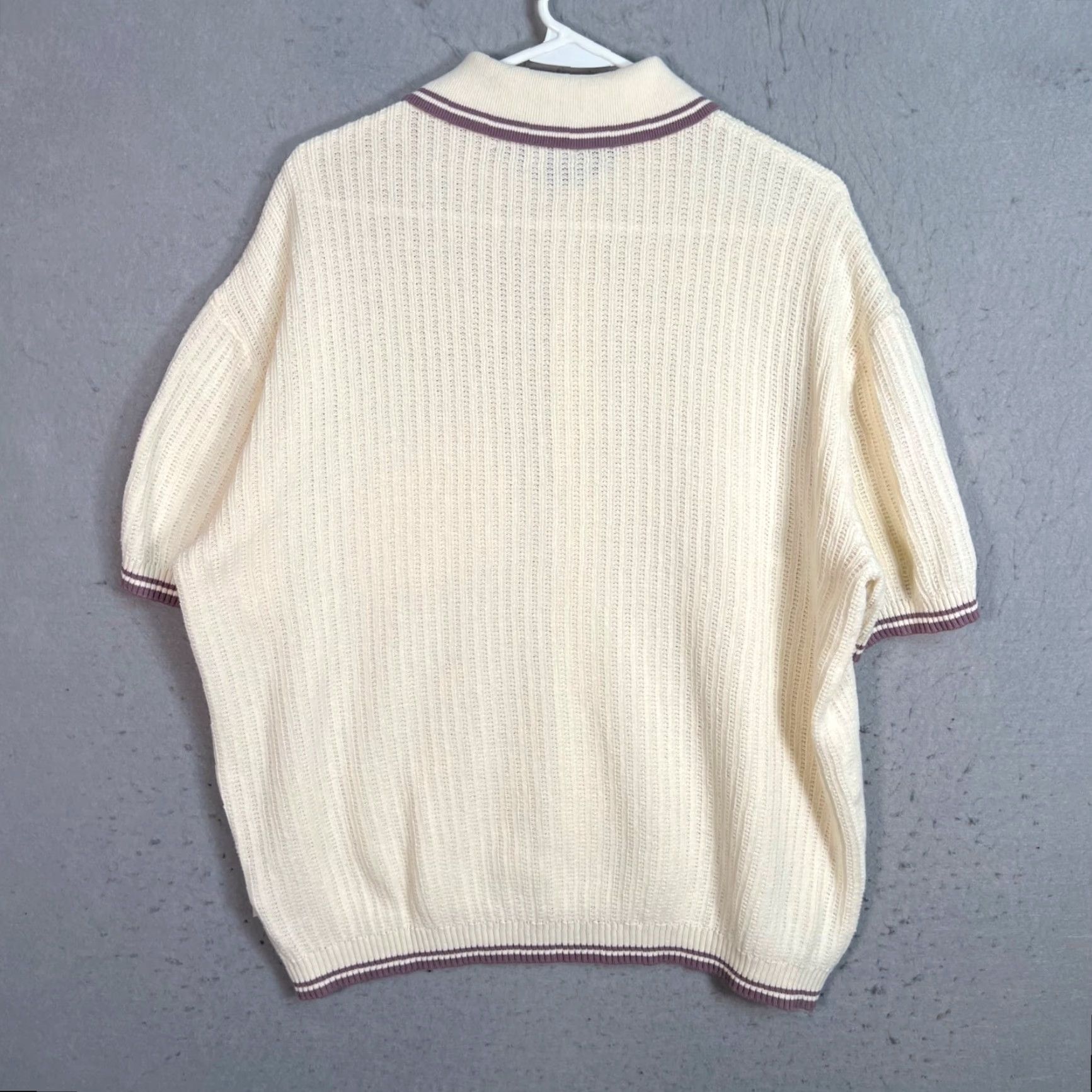 CLOT Standard Cloth Shirt Short Sleeve Ivory Knit Button-Up Burgundy Trim Mens Small Casual 90s? Size US S / EU 44-46 / 1 - 2 Thumbnail