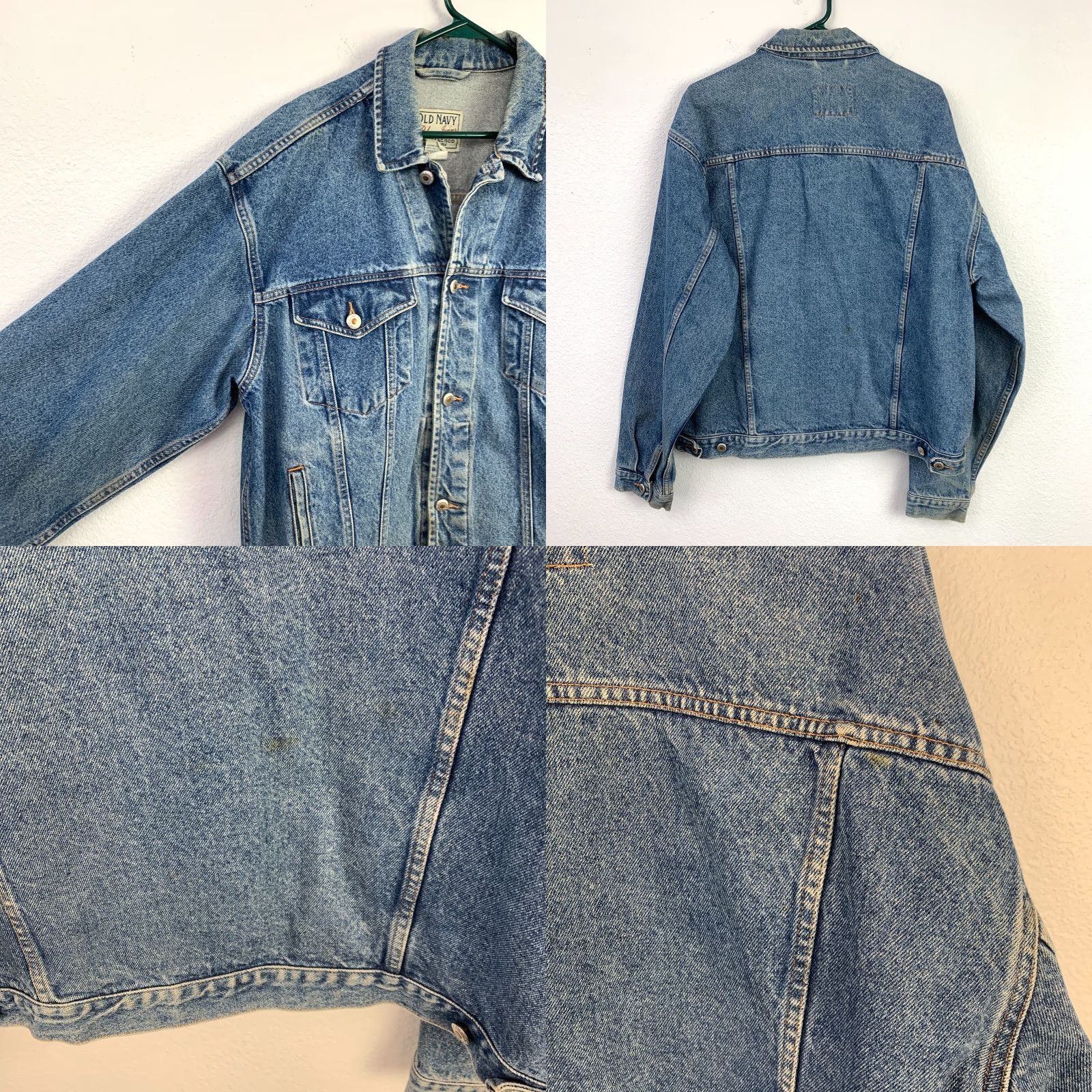 Old Navy VINTAGE Old Navy Denim Jacket Mens Large Button Grunge Trucker Jean Casual Size US 33 - 8 Thumbnail