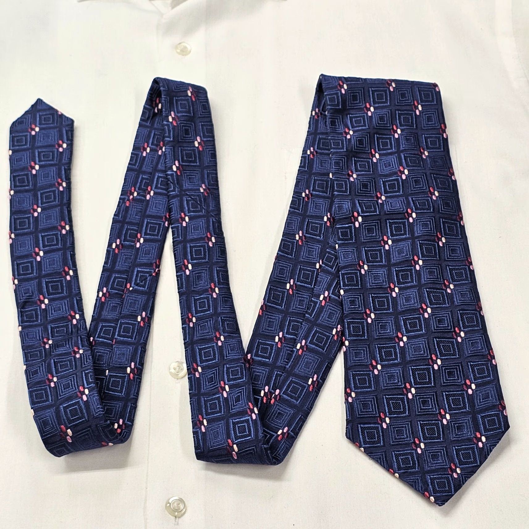 Ermenegildo Zegna VINTAGE Ermenegildo Zegna Luxury Tie Men's 60" Blue Textured 100% Silk Geometric Italy Size ONE SIZE - 4 Thumbnail
