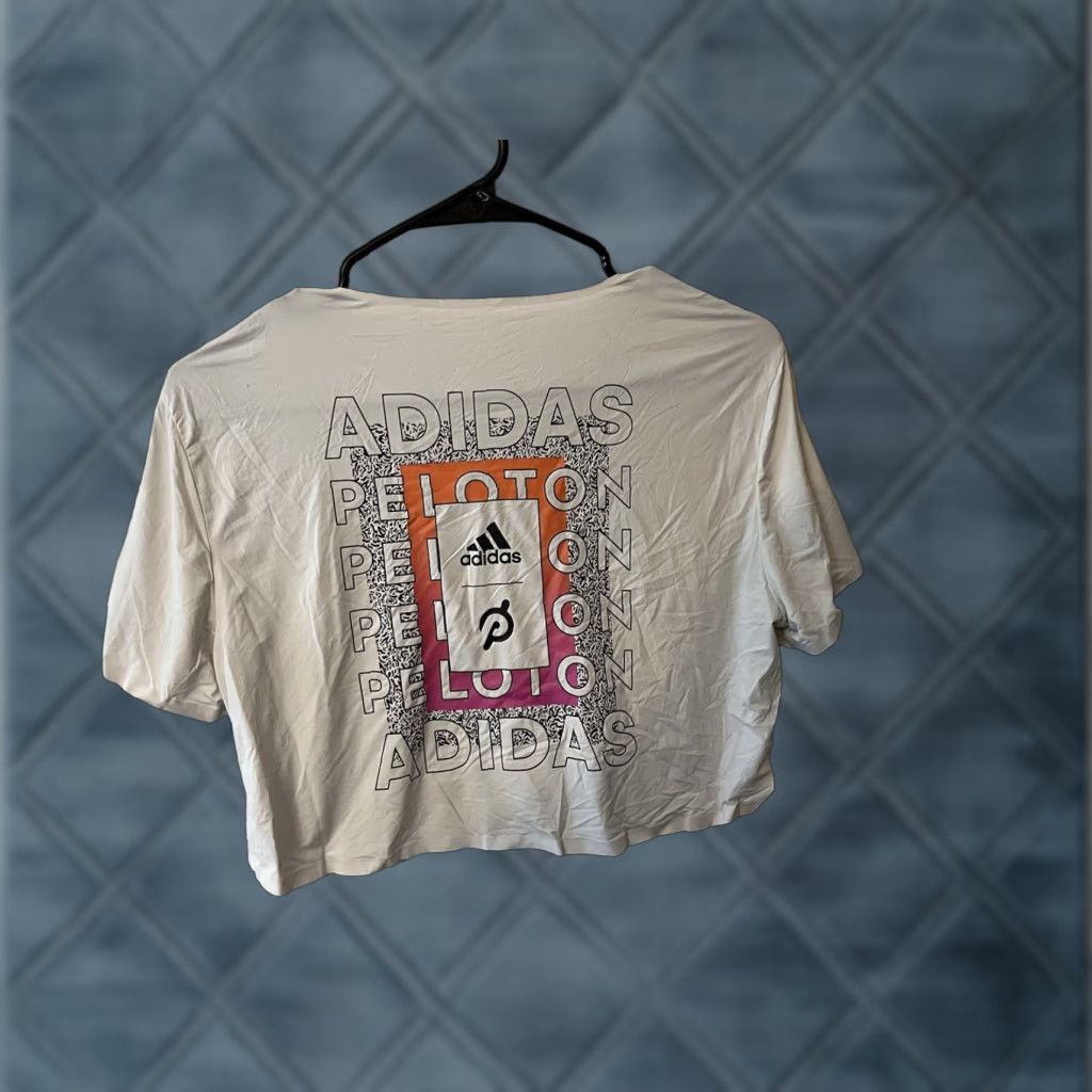 Adidas Adidas Tee Womens XS Cropped Short Sleeve Gray Graphic Peloton X Tee Size 26" / US 2 / IT 38 - 1 Thumbnail