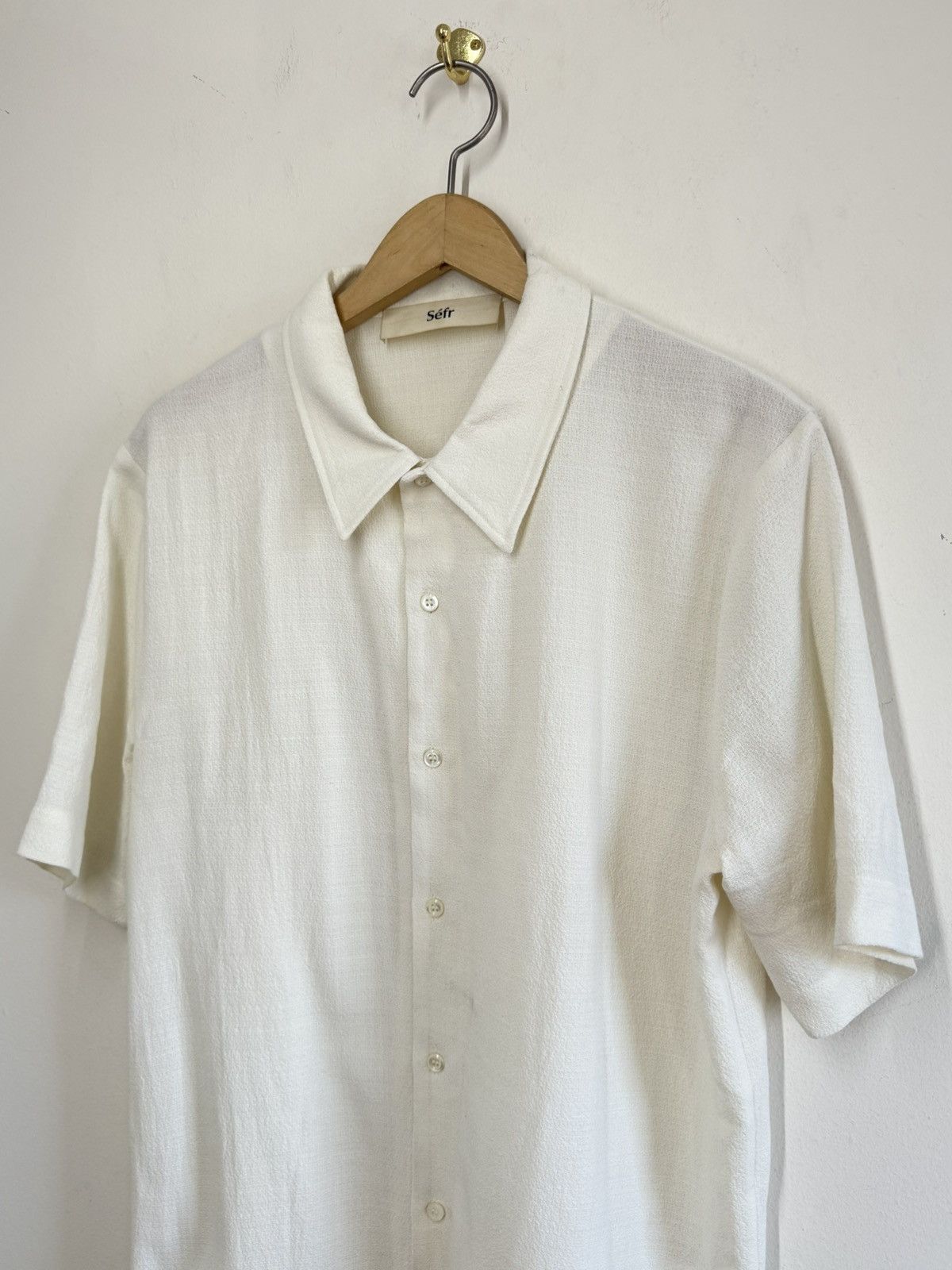 Sefr Séfr Suneham Textured Viscose Wool Shirt Off-White Size M Size US M / EU 48-50 / 2 - 2 Thumbnail