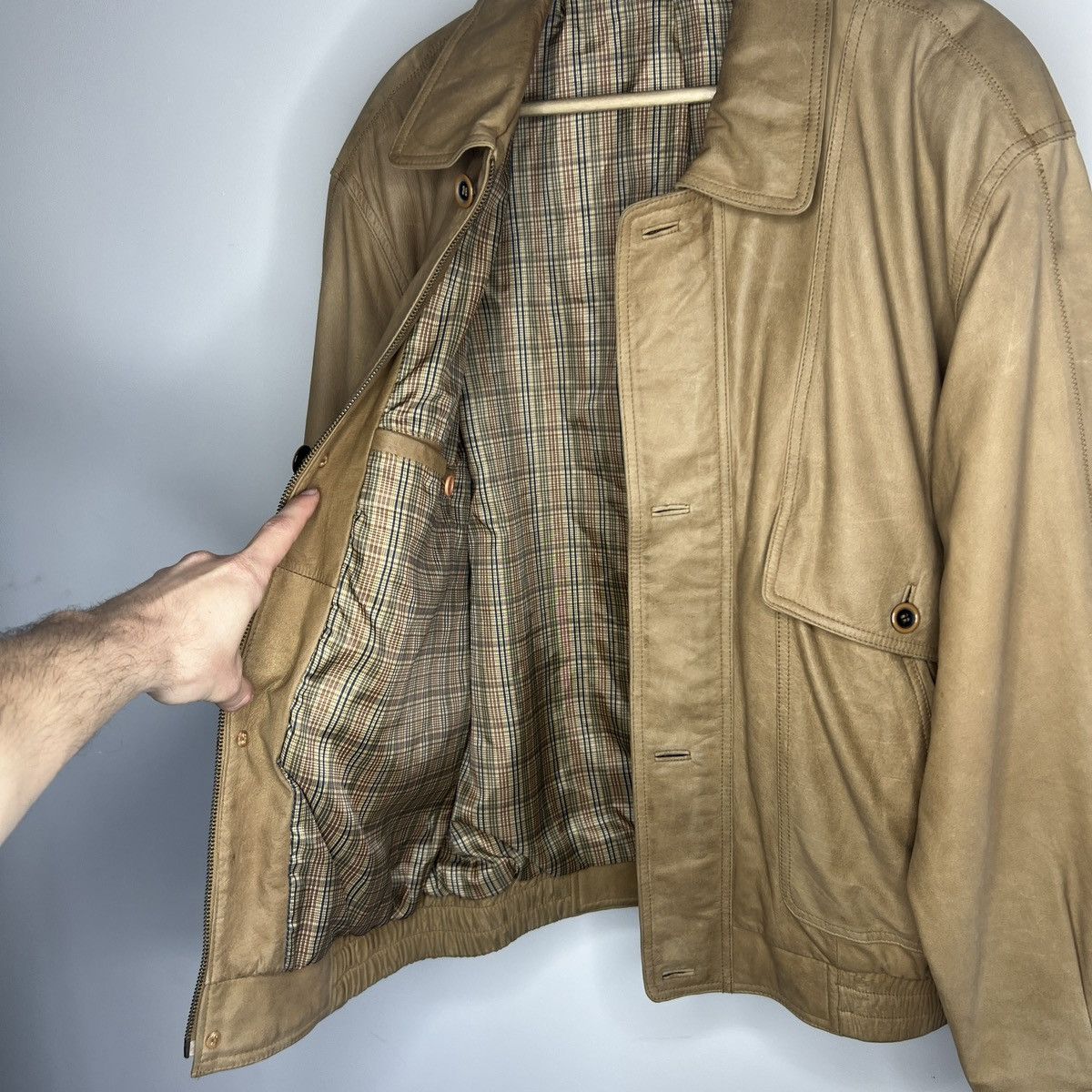 Vintage Leather Jacket Biker Ramones Beige Genuine Trucker