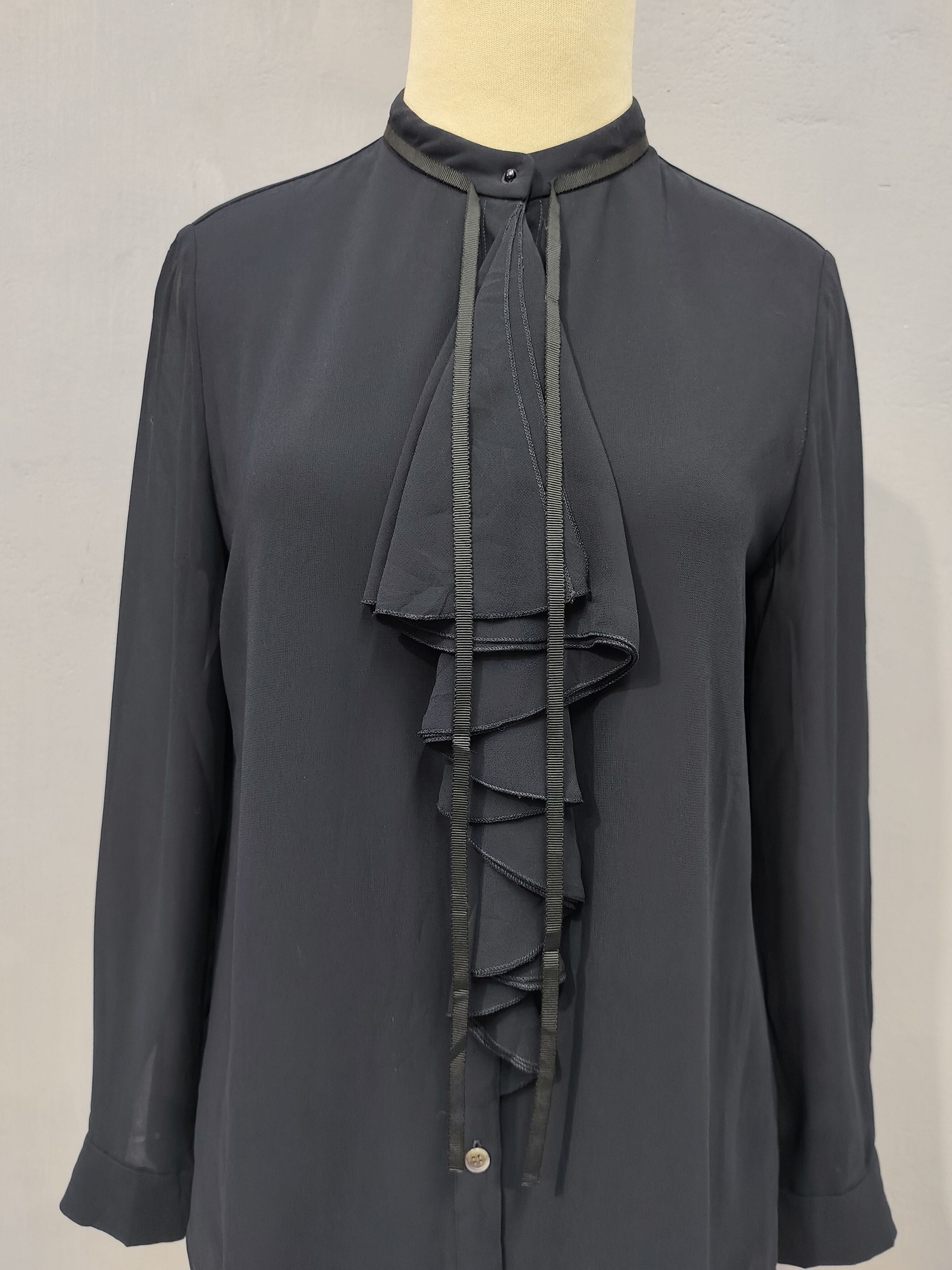 Antonio Berardi 💥 Berardi 💥 Tiered Ruffle Front Sheer Top Blouse Size M / US 6-8 / IT 42-44 - 2 Thumbnail
