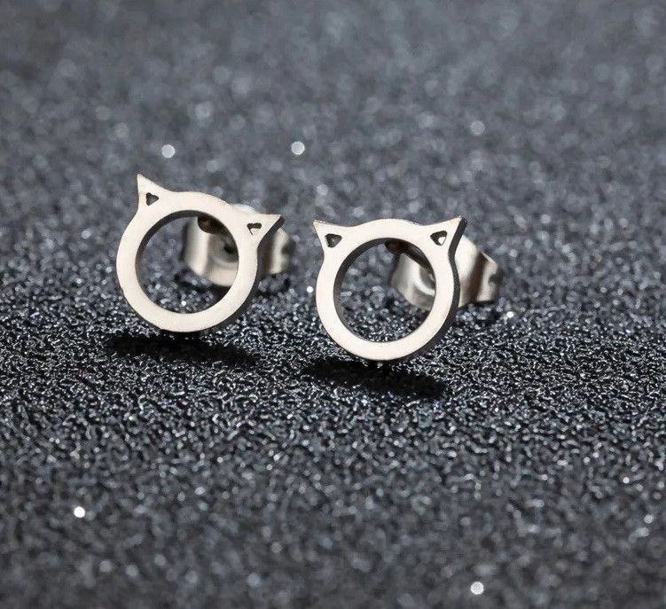 Jewelry Cute Cat Stud Earrings Charm Earring Gift Size ONE SIZE - 1 Thumbnail