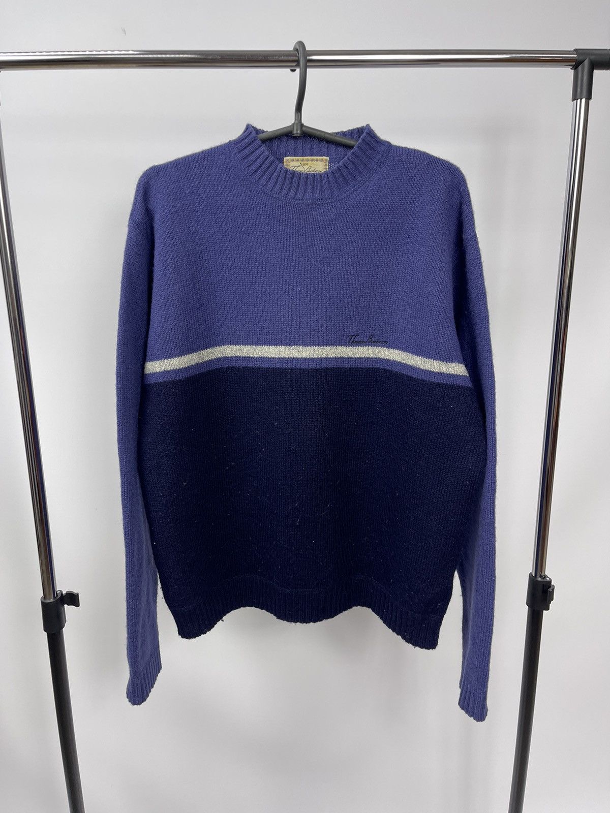 Burberry Thomas Burberry Sweater Knit Size M Blue 100% Wool Vintage Size US M / EU 48-50 / 2 - 1 Thumbnail