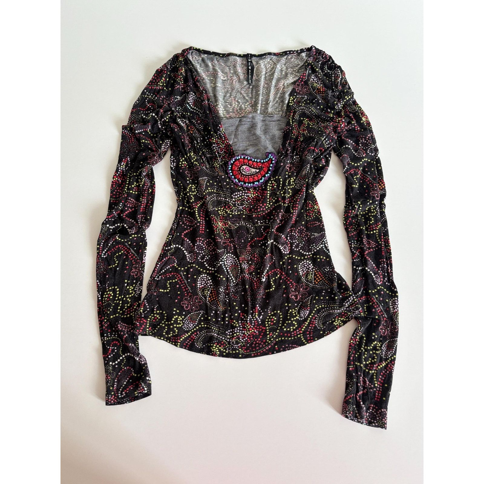 Vintage Fornarina Mesh Top Y2K Beaded Patch Paisley Glitter Italy Size S / US 4 / IT 40 - 6 Thumbnail