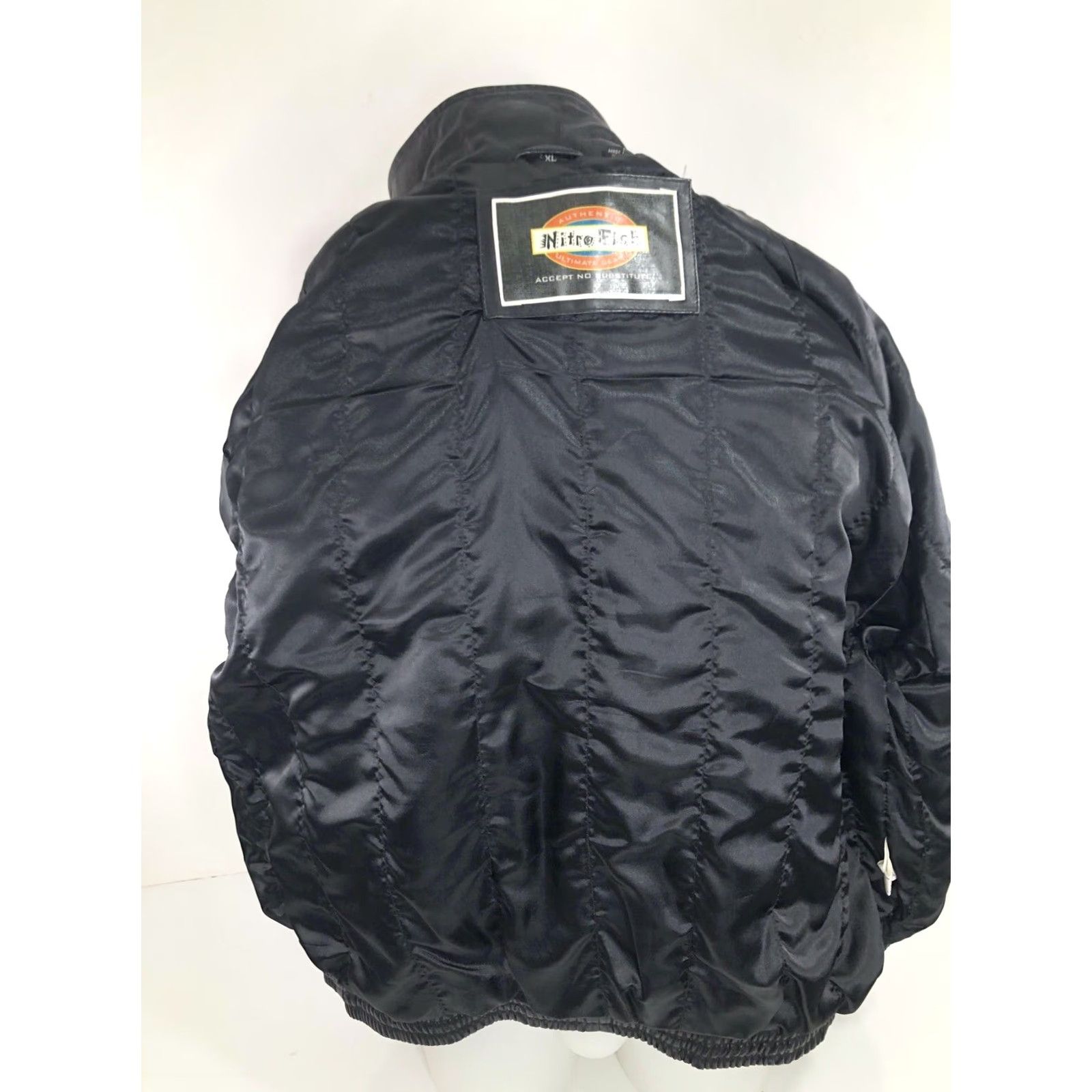Vintage NITRO FISH Leather Bomber Jacket Mens XL Shoulder Pads Black 90s Fish Theme Vintage EXCELLENT Size US XL / EU 56 / 4 - 7 Thumbnail