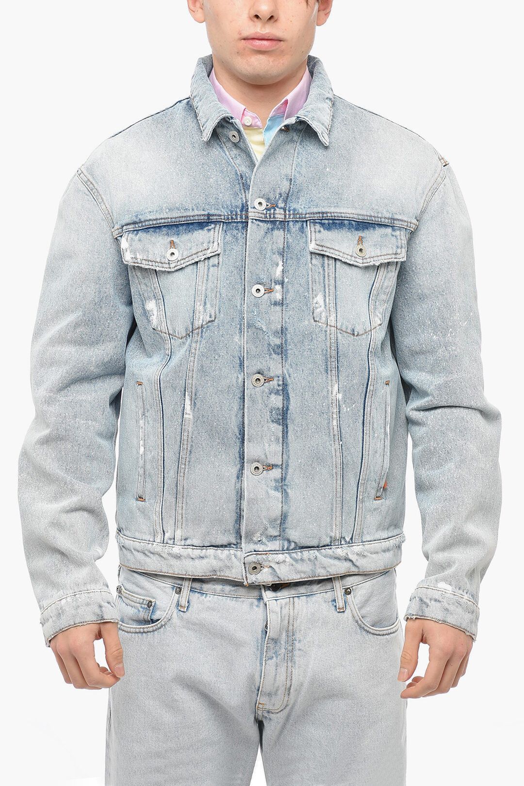 Heron Preston HERON PERSTON blue distressed paint splatter denim jacket L Size US L / EU 52-54 / 3 - 2 Thumbnail