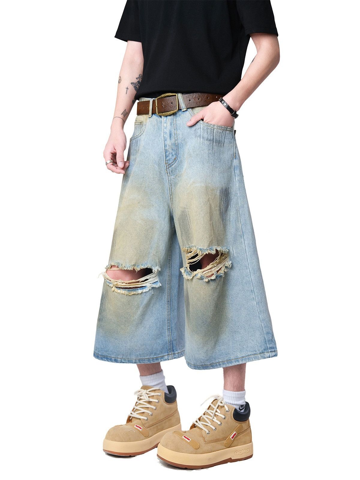 Japanese Brand Men's American loose straight casual ripped denim shorts Size US 32 / EU 48 - 1 Thumbnail