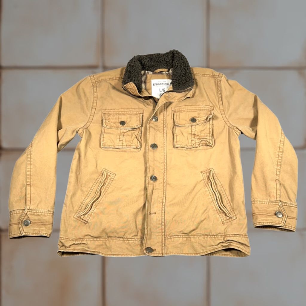 Aeropostale AEROPOSTALE Jacket Adult LARGE Brown Sherpa Lined Trucker Canvas Plaid Lined Y2K Mens Size US L / EU 52-54 / 3 - 1 Thumbnail