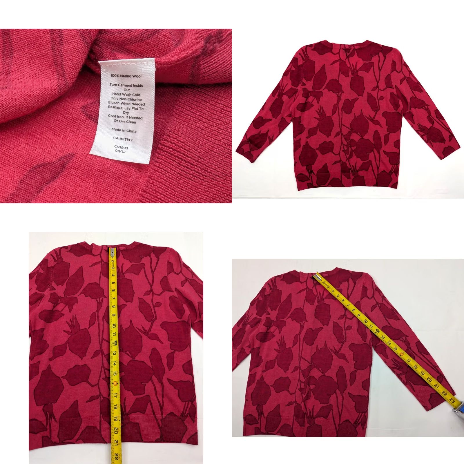 Talbots Talbots Cardigan Women S Petite Merino Wool Red Pink Rose Floral Abstract Knit Crew Neck Buttons Size S / US 4 / IT 40 - 8 Thumbnail