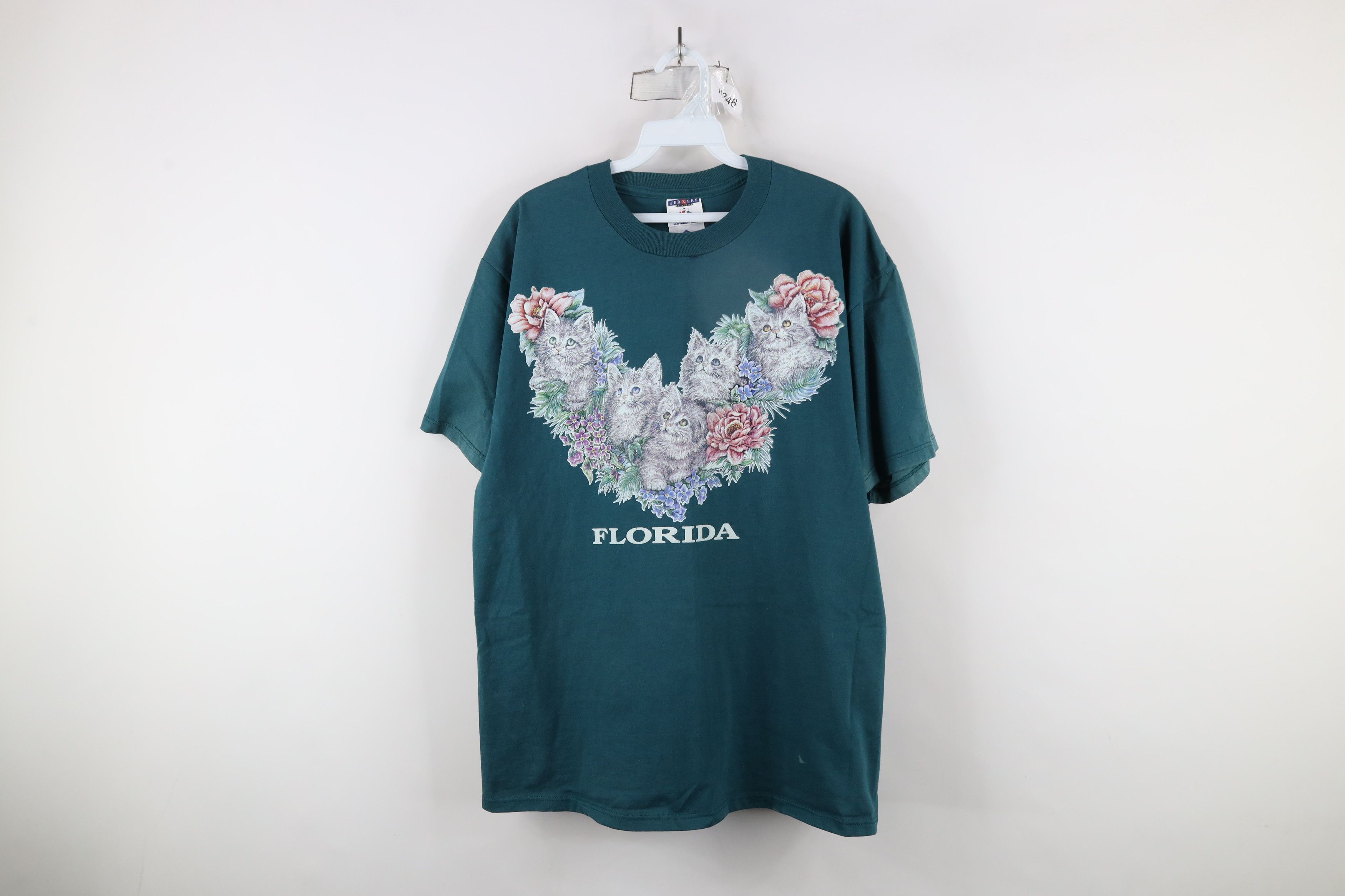 Vintage Vintage 90s Streetwear Cat Kitten Flower Florida T-Shirt USA Size L / US 10 / IT 46 - 1 Thumbnail