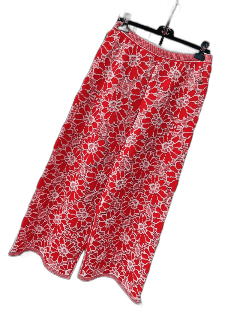 Chanel chanel red floral knit wide-leg pants Size US 40 / EU 56 - 1 Thumbnail