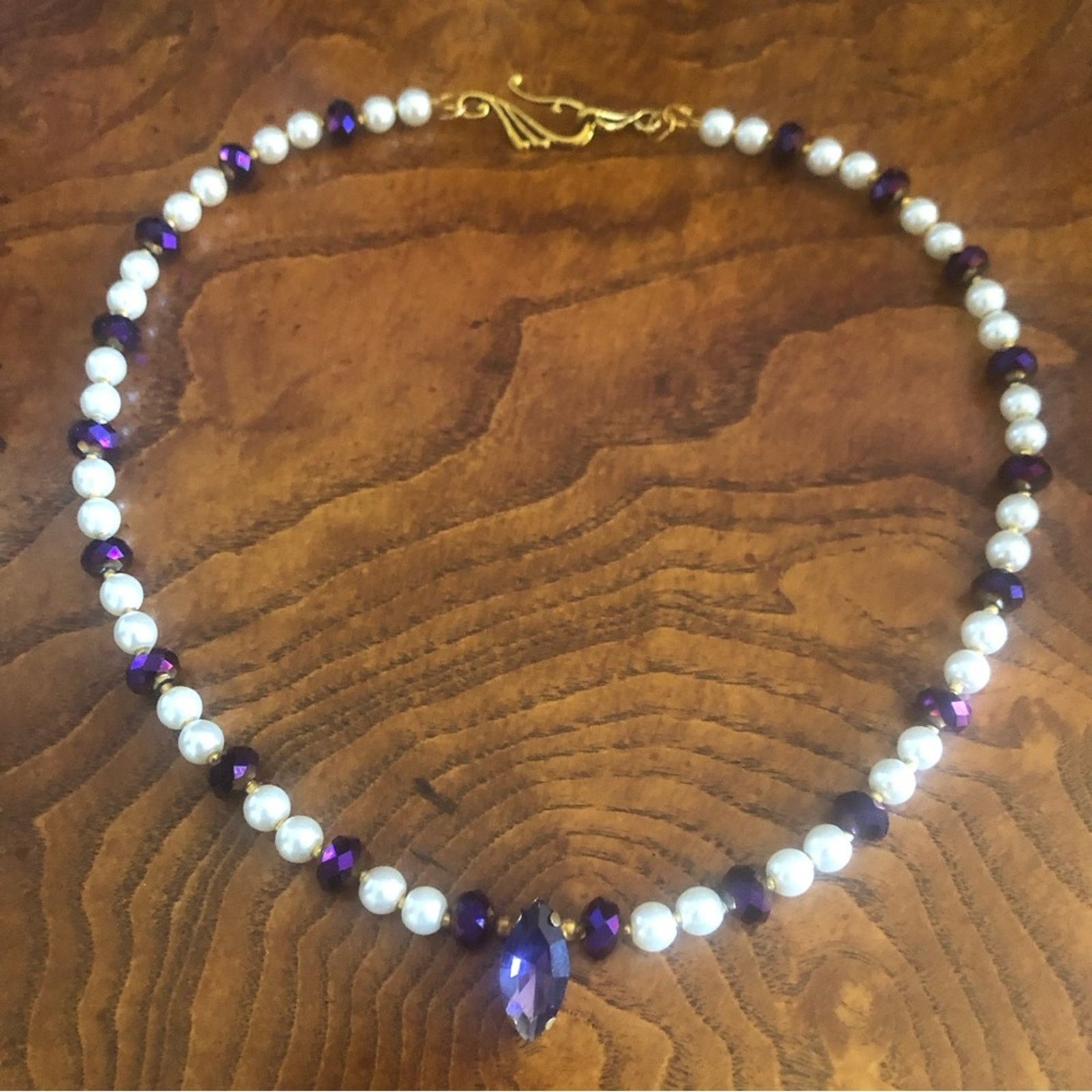 Handmade Handcrafted repurpose marquis purple stone Pearl necklace Size ONE SIZE - 9 Thumbnail