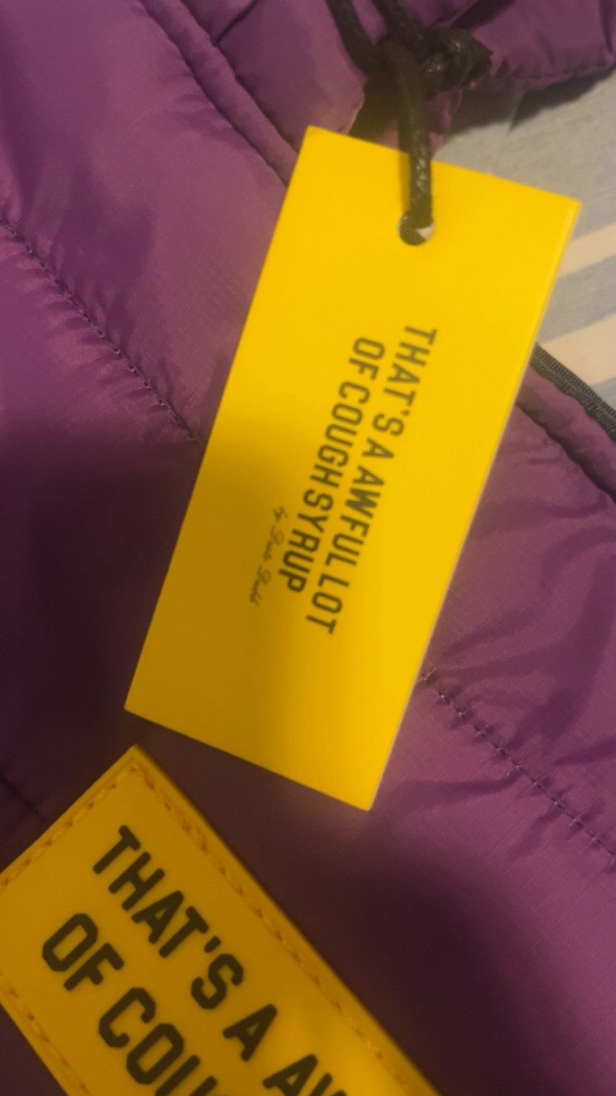 Thats A Awful Lot Of Cough Syrup Puffer Bag Retail $225 Womenswear