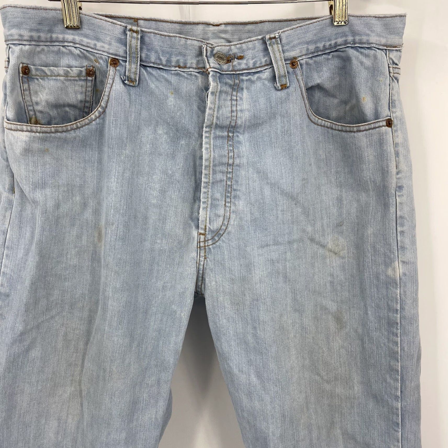 Levi's VINTAGE Levi's 501 Jeans Denim Blue 36x30 USA Button Fly 1992 Levi's 501 Series Men Jeans 5-Pocket Distressed Regular Blue 36 Mens Size US 36 / EU 52 - 2 Thumbnail