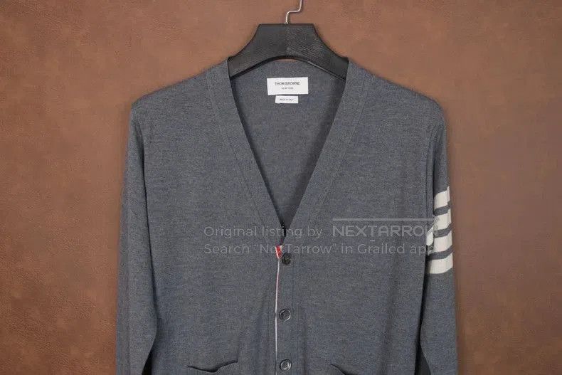 Thom Browne Thom Browne Gray Wool Cardigan with Stripes. Size US M / EU 48-50 / 2 - 2 Thumbnail