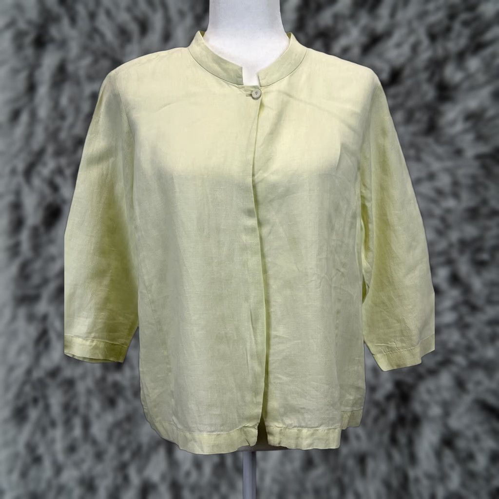 Eileen Fisher Eileen Fisher Linen Jacket Women's Medium Green Artsy Lagenlook Casual Long Sleeve Single Button Size M / US 6-8 / IT 42-44 - 1 Thumbnail