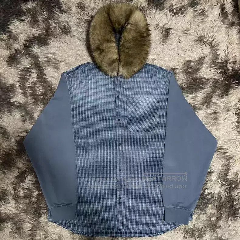Balenciaga Balenciaga Faux Fur Collar Patchwork Plaid Shirt Size US M / EU 48-50 / 2 - 1 Thumbnail