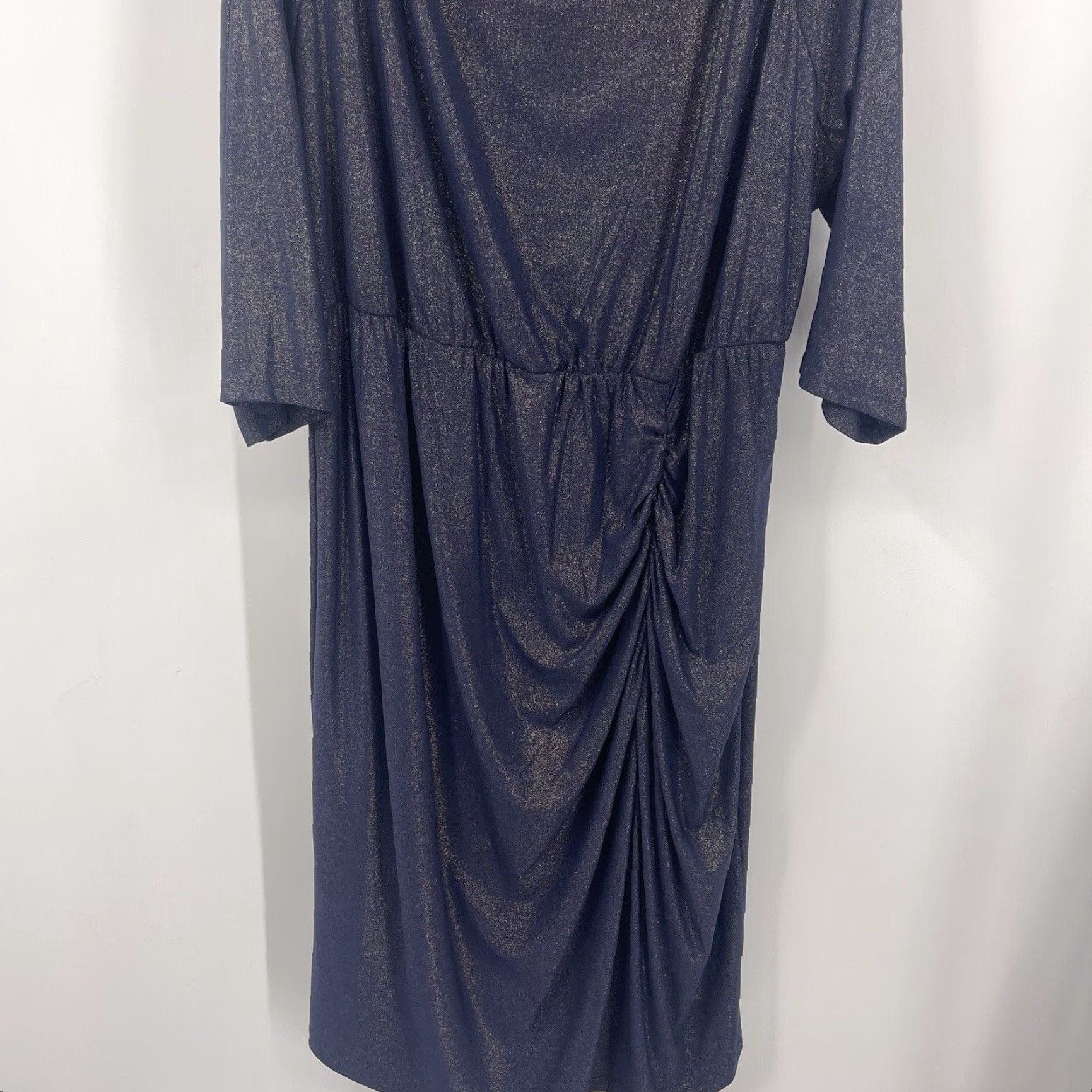 Vintage IGIGI Dress Women Plus 24 3/4 Sleeve Jersey Knee-Length Ruched Bodycon Navy Blue Size 4XL / US 24-26 - 3 Thumbnail