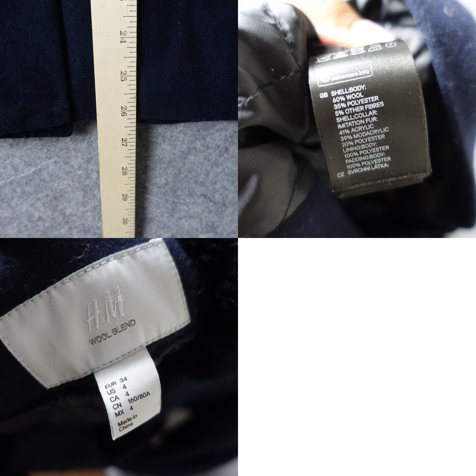 H&M H&M Coat Womens 4 Blue Wool Faux Fur Collar Moto Style Pea Jacket Classic Soft Coat Jacket Motorcycle Biker Classic Size S / US 4 / IT 40 - 8 Thumbnail
