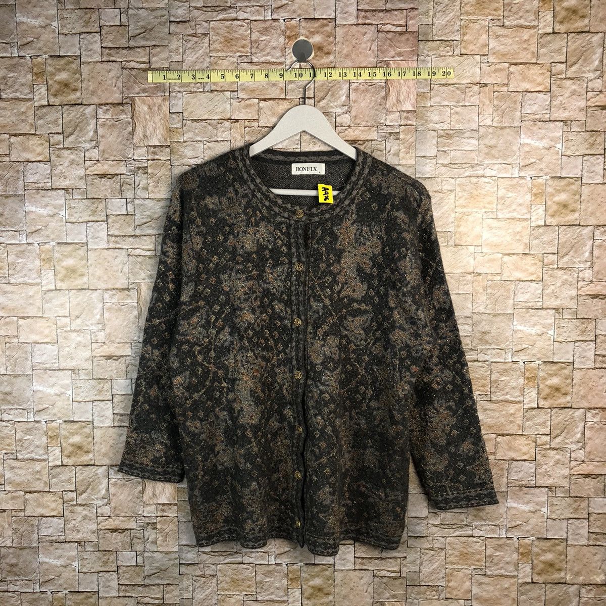 Homespun Knitwear × Japanese Brand Ronflix Brown Patterned Cardigan #A926 Size L / US 10 / IT 46 - 1 Thumbnail