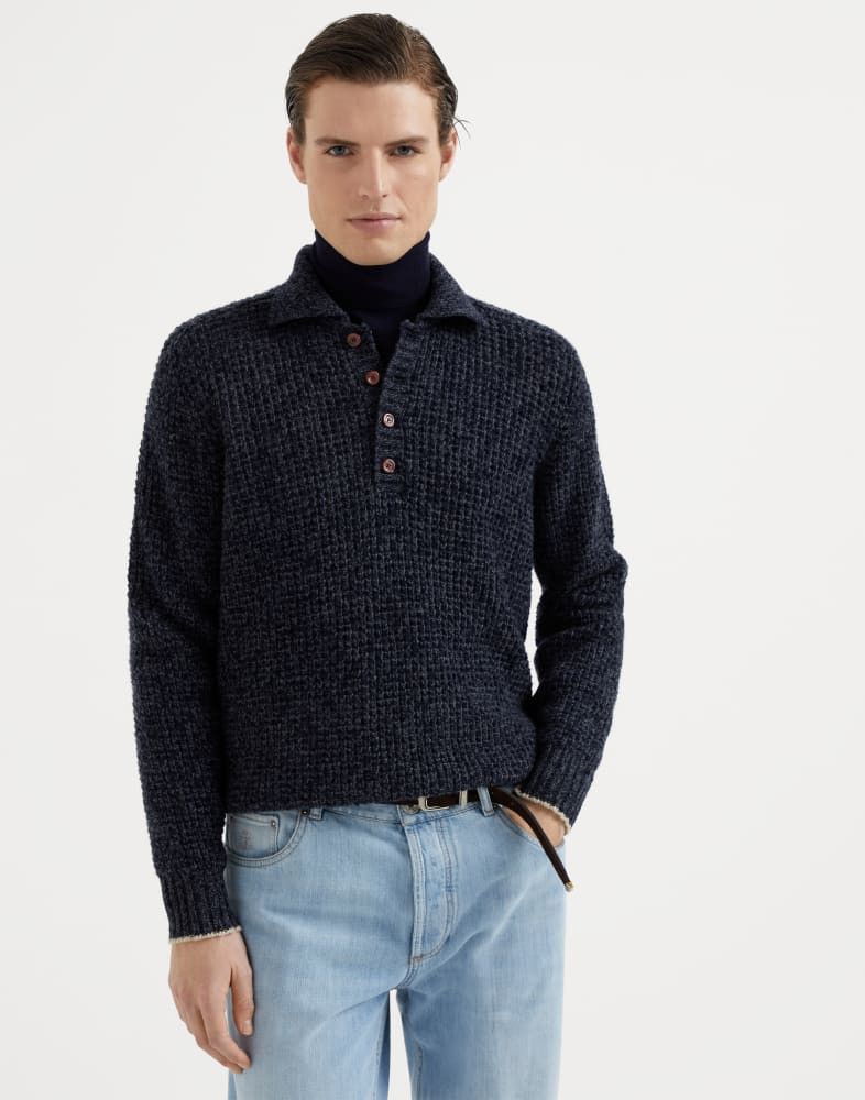 o1w1db10825 Polo-Collar Long-Sleeved Jumper on Blue