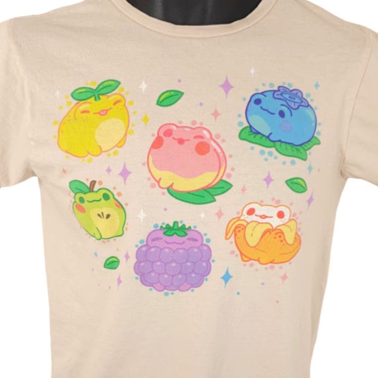 Vintage Fruit Frogs T Shirt Womens Size Small Beige Kawaii Style Cute Shirt - Goodie Two Sleeves Womens Regular Small Beige Cotton Size S / US 4 / IT 40 - 2 Thumbnail