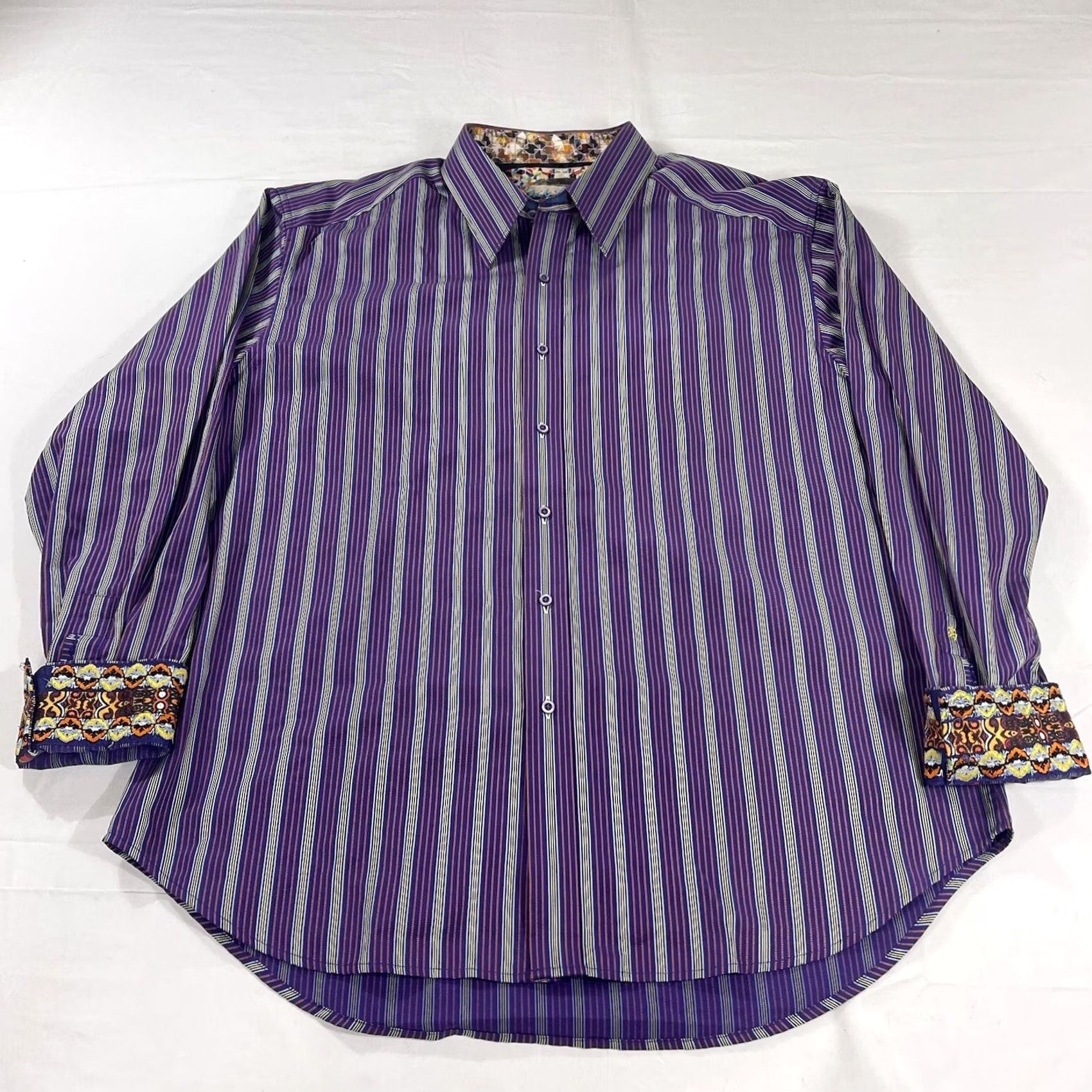 Robert Graham Robert Graham Men's 2XL Button Dress Shirt Striped Purple Long Sleeve Adult 2XL Button-Up Shirt Mens Size 48R - 2 Thumbnail