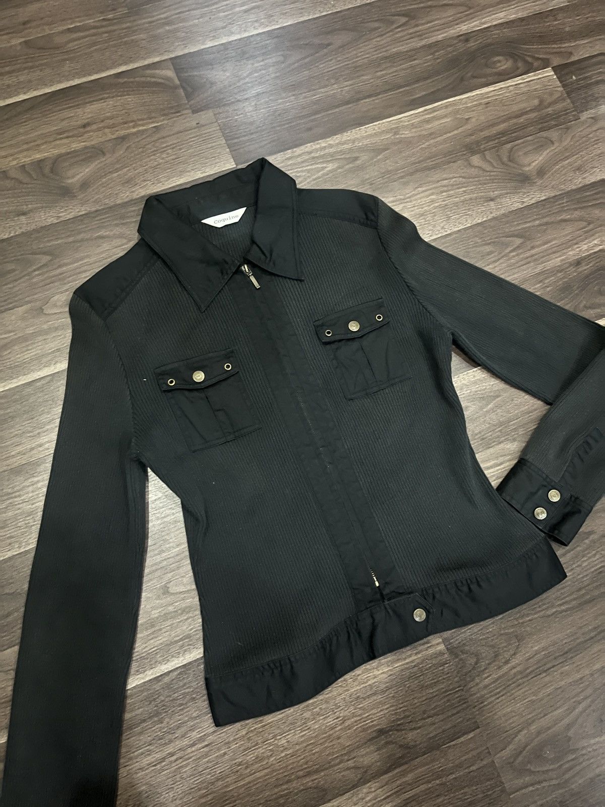Bottega Veneta Inspired Black Bottega Veneta Ribbed Knit Jacket – Coqueline Size L / US 10 / IT 46 - 2 Thumbnail