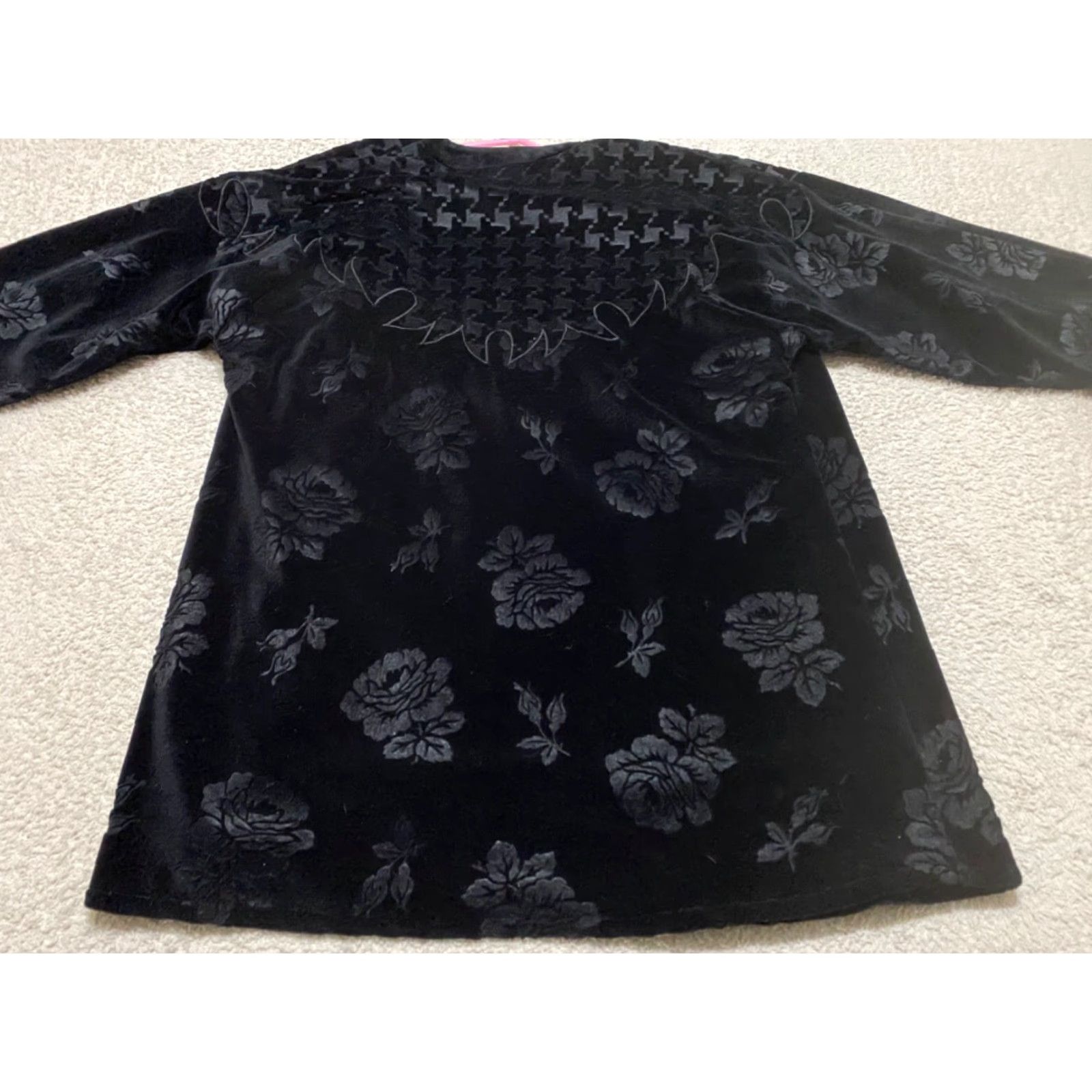 Velvet VINTAGE Diane Freis Womens Large Jacket Black Floral Velvet Burnout Open Front Jacket Size L / US 10 / IT 46 - 6 Thumbnail