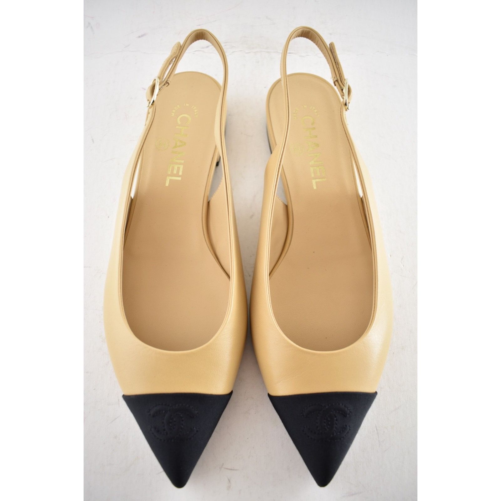 Chanel Chanel Beige Leather Black CC Slingback Ballet Flat 37.5 Size US 7.5 / IT 37.5 - 3 Thumbnail