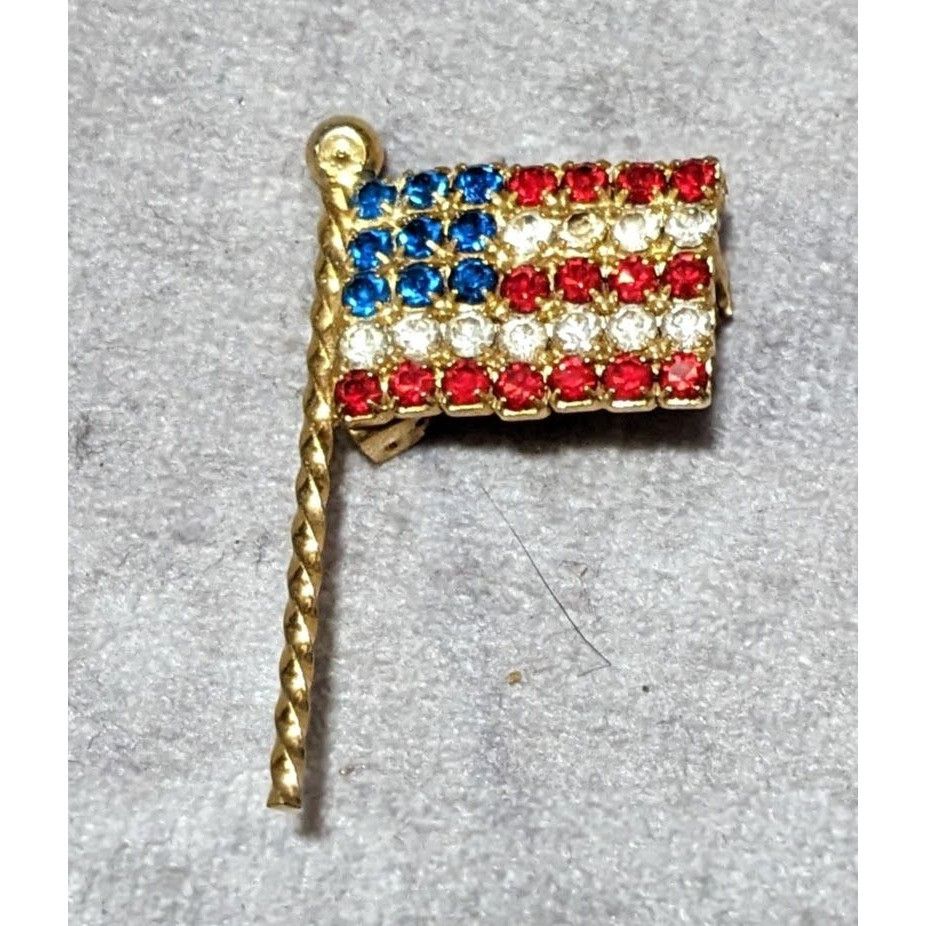 Other Vintage Gold Tone Rhinestone American Flag Brooch Size ONE SIZE - 4 Thumbnail
