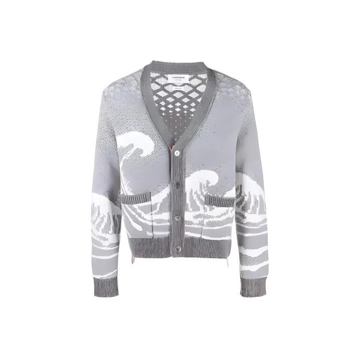 Thom Browne Thom Browne Geometric Pattern V-Neck Cardigan Size US M / EU 48-50 / 2 - 1 Thumbnail