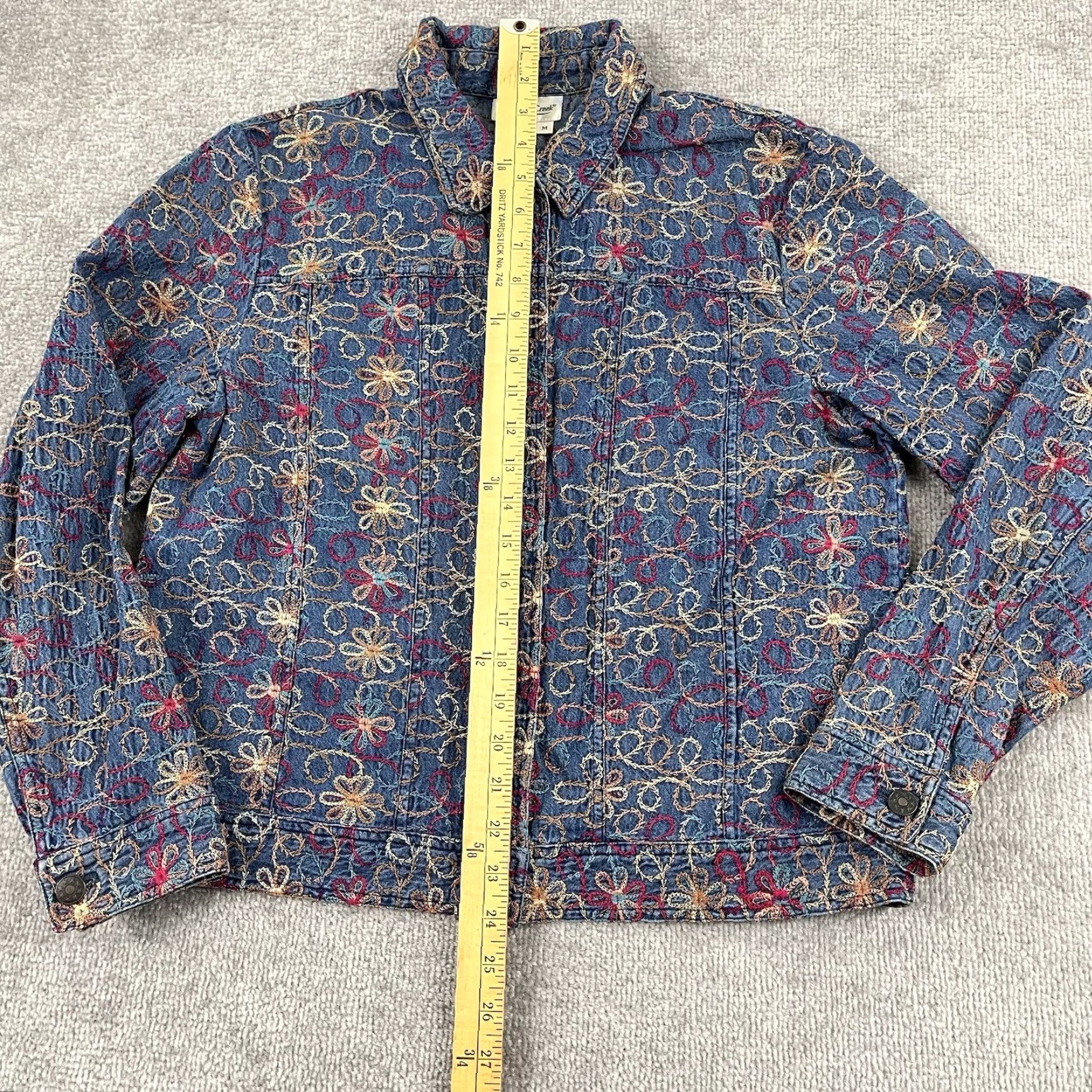 Coldwater Creek COLDWATER CREEK Jacket Womens Medium Blue Denim Floral Embroidered Button Up Size M / US 6-8 / IT 42-44 - 3 Thumbnail