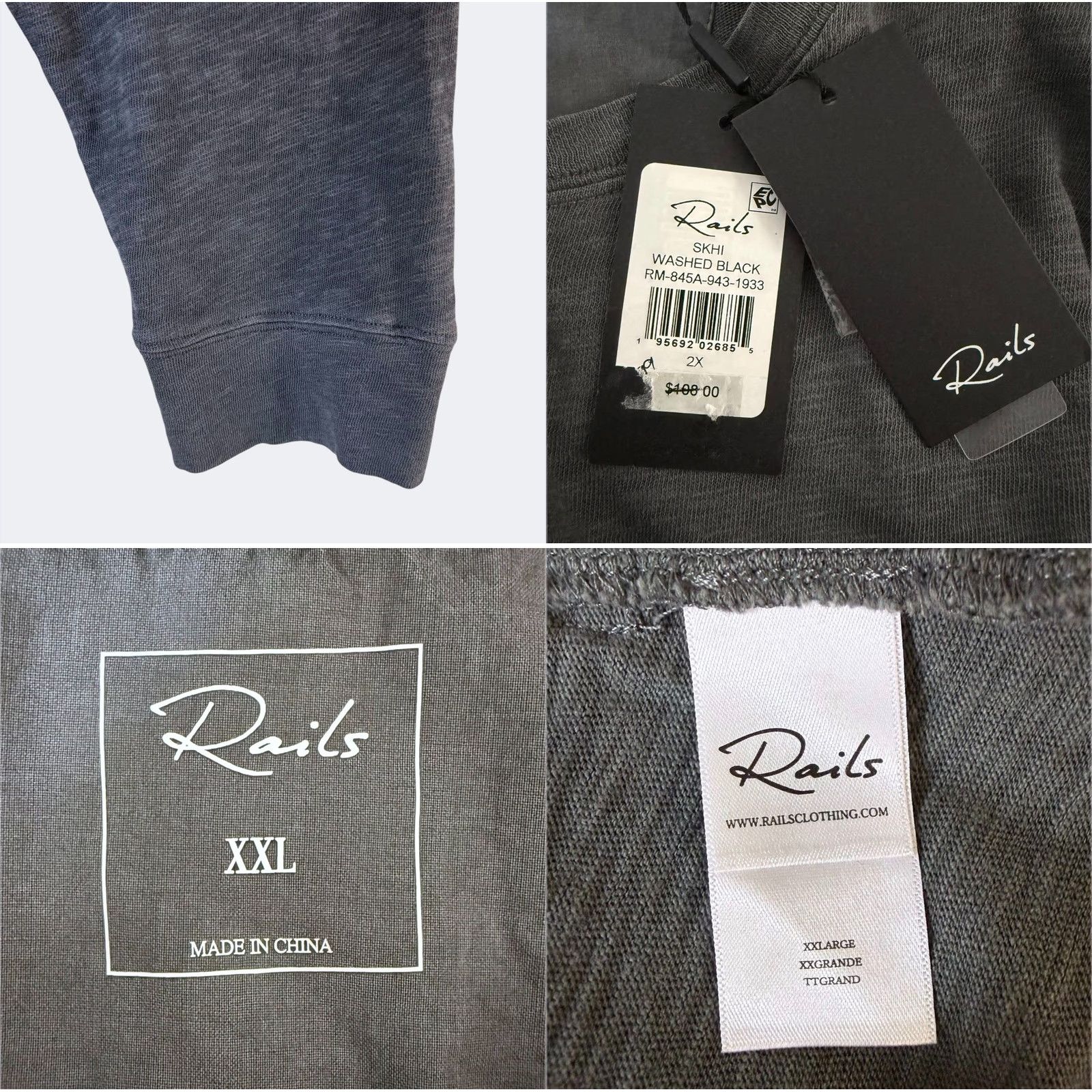 Rails VINTAGE Rails Skhi Long-Sleeve Henley Shirt Washed Black XXL 100% Cotton NEW Size US XXL / EU 58 / 5 - 8 Thumbnail