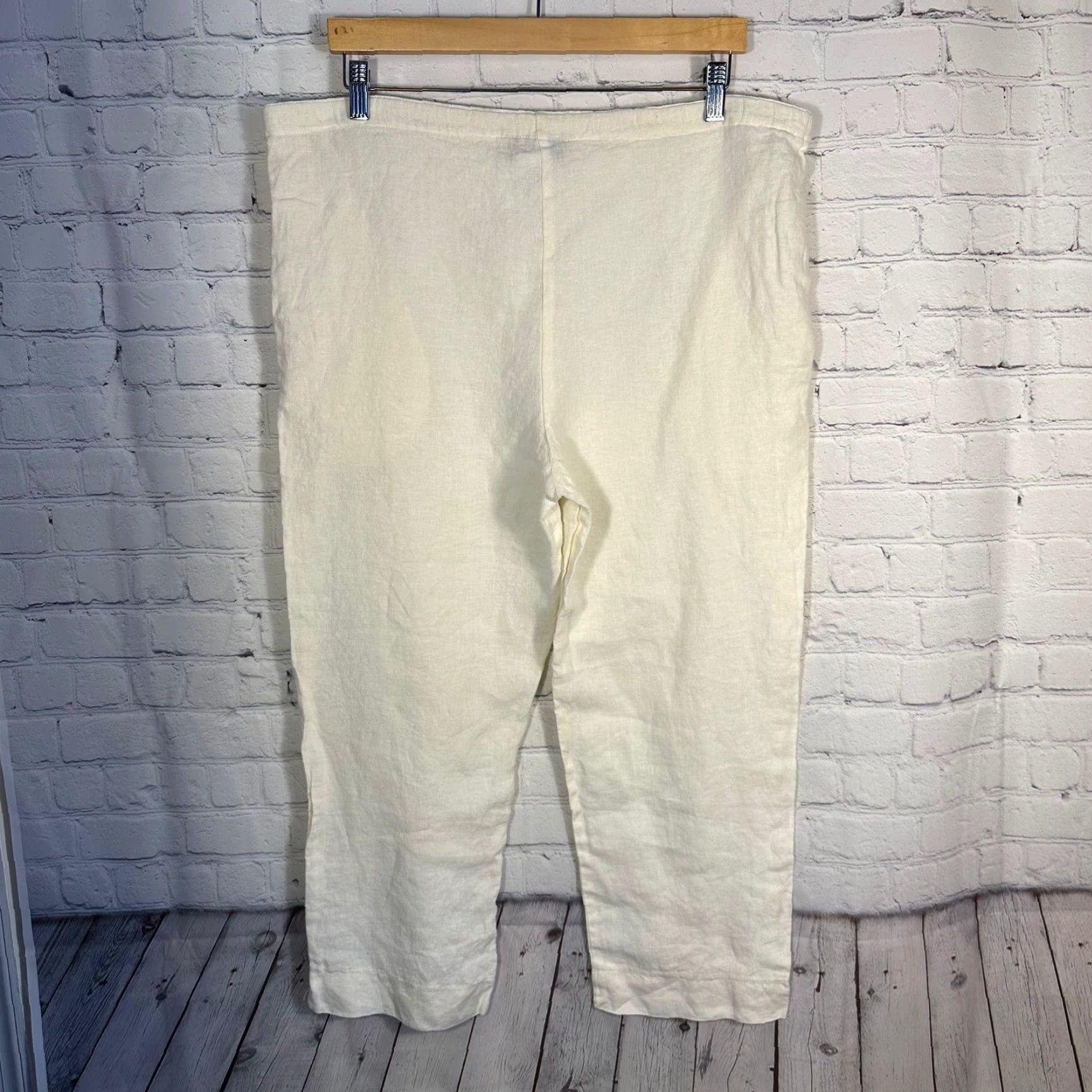 Jams World Jams World Linen Drawstring Crop Pants M Womens Straight Leg Pockets Cream Casual Travel 90s? Size 32" / US 10 / IT 46 - 7 Thumbnail