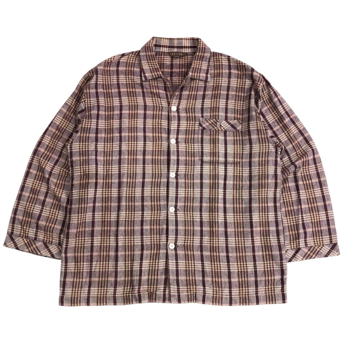 Celine × Japanese Brand × Vintage 🇯🇵 1990s Celine Oversized Brown Plaid Flannel Shirt Size US L / EU 52-54 / 3 - 1 Thumbnail
