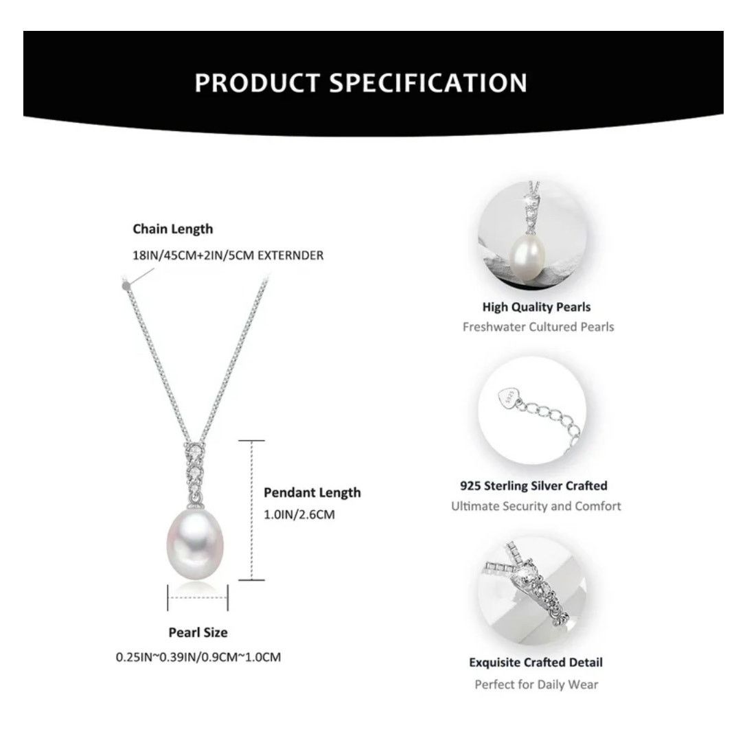 Unknown London Sterling Silver White Pearl Drop Necklace Cubic Zirconia Size ONE SIZE - 4 Thumbnail