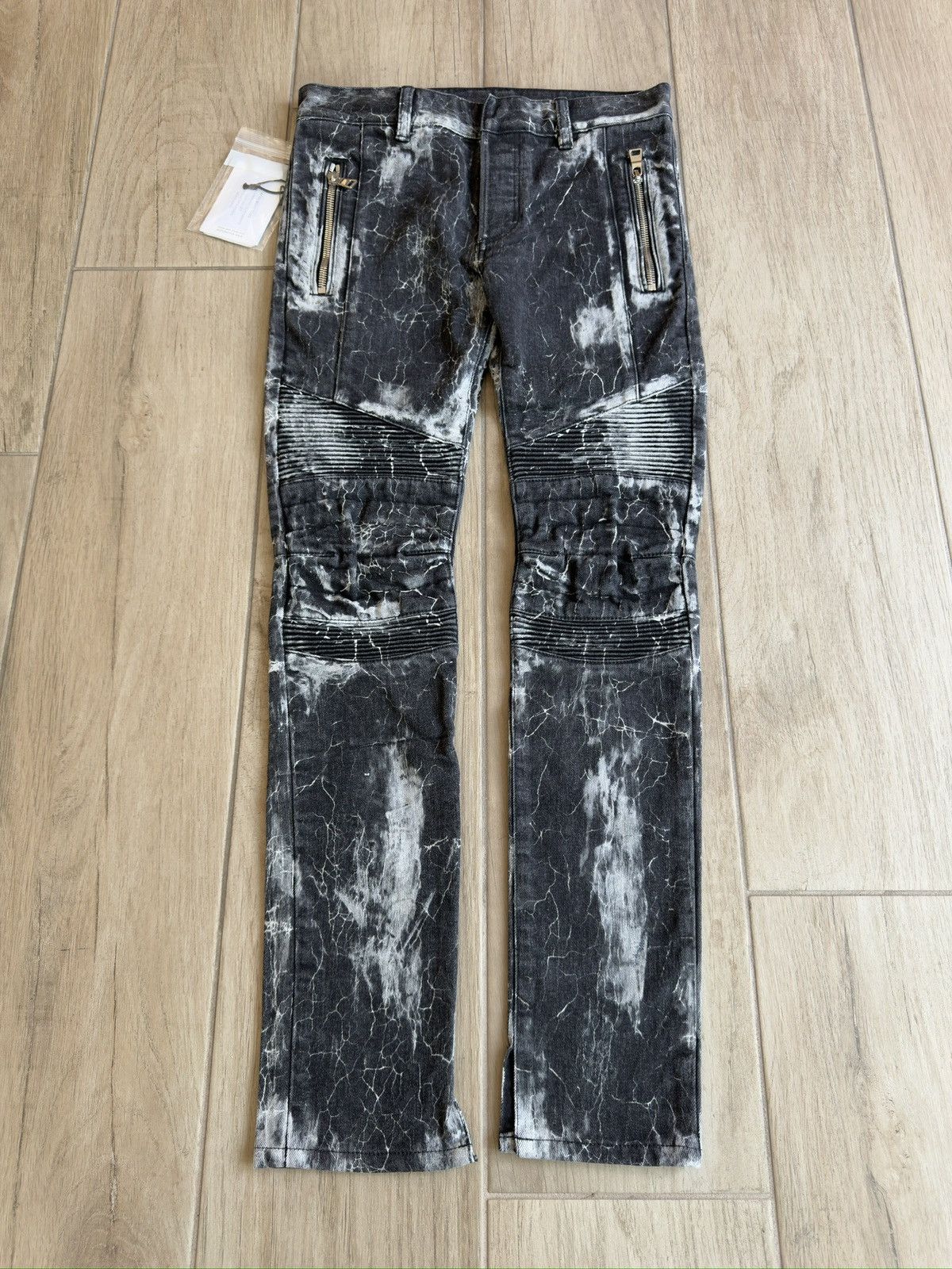 Balmain Batik Marble Print Slim Biker Denim Jeans | Grailed
