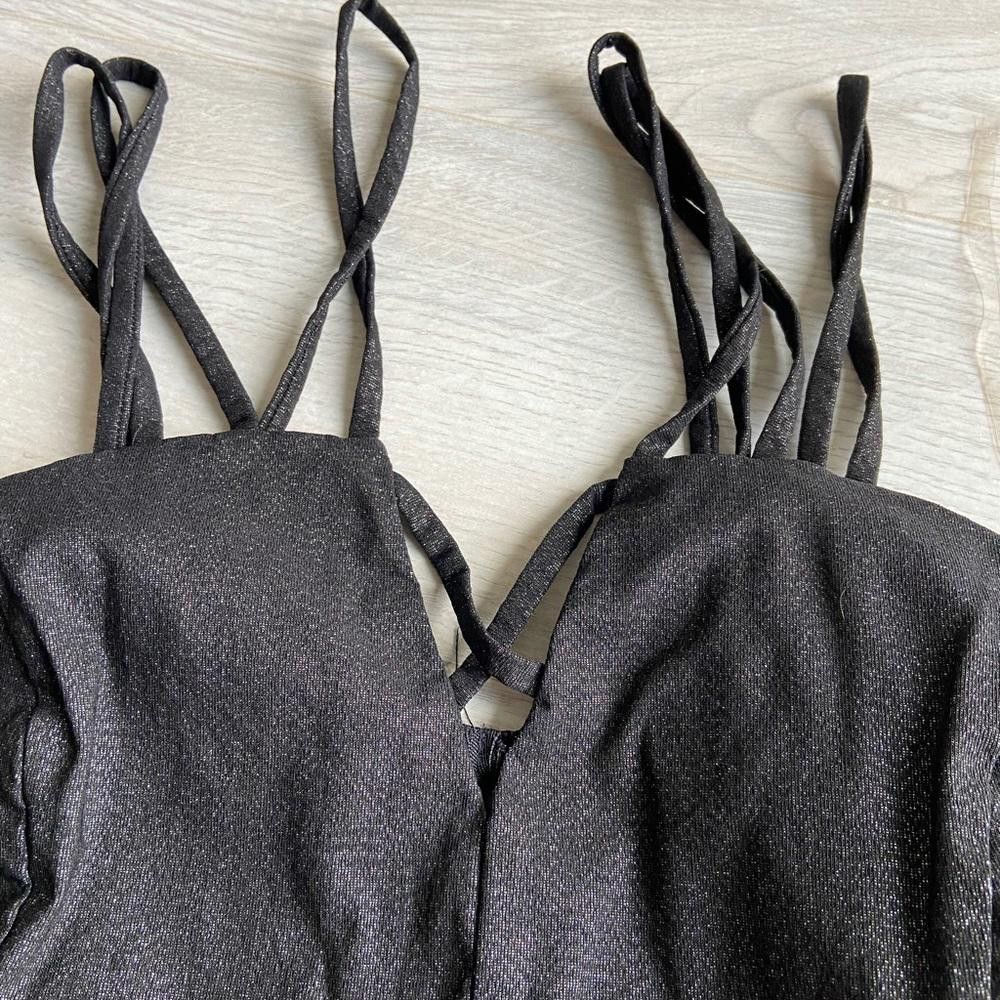 Designer Stylish Black Cropped Bustier Top with Strappy Design Size S / US 4 / IT 40 - 2 Thumbnail