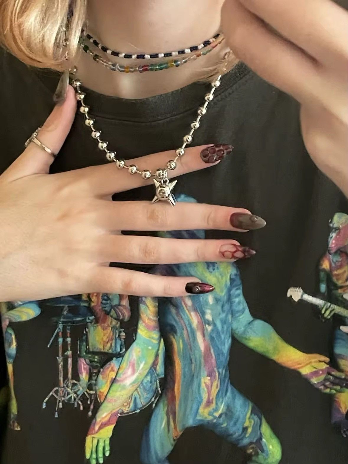 Other Gunge Aesthetic 6mm Beads Ball Chain Flail Charms Choker Size ONE SIZE - 6 Thumbnail