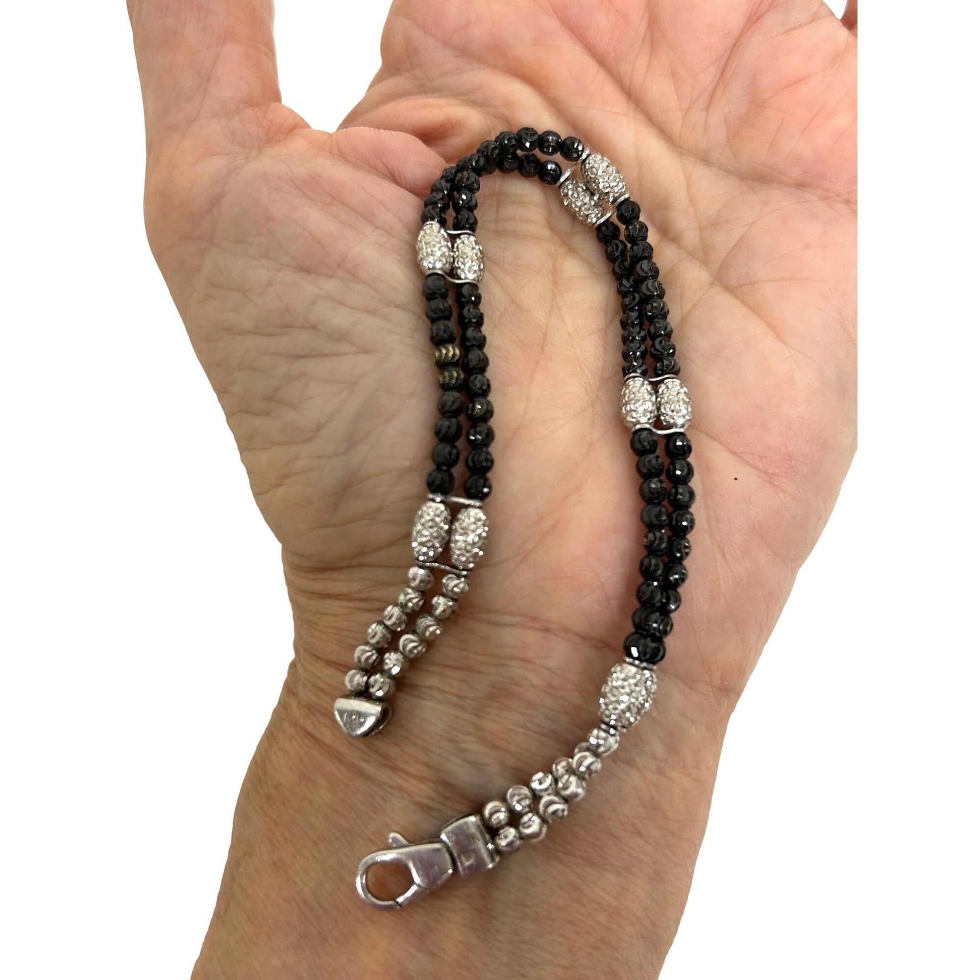 Other Bracelet 925 Sterling Silver Black Faceted Beads Italy Vtg 7 Size ONE SIZE - 6 Thumbnail