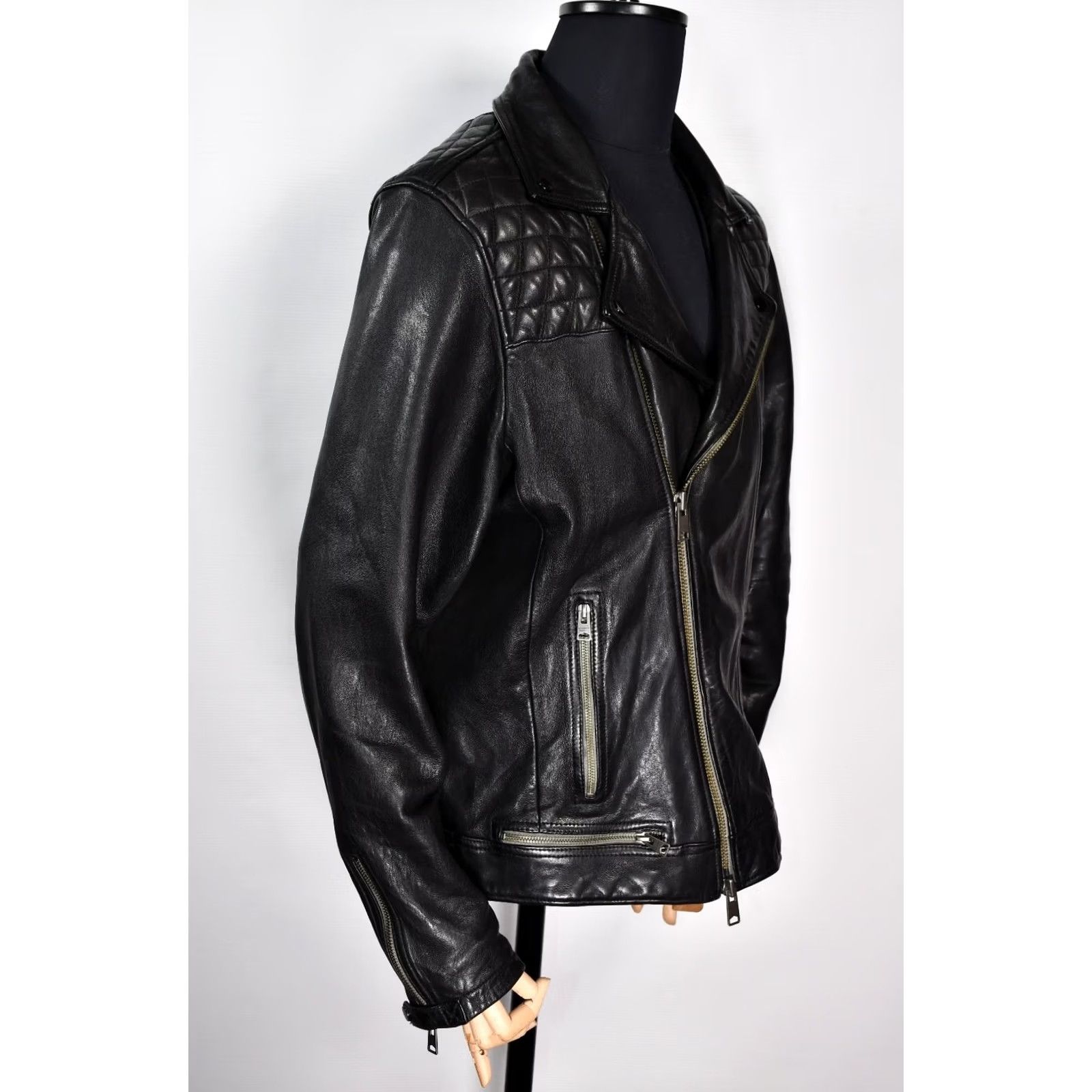 Allsaints All Saints Conroy Jacket Mens XXL Leather Biker Zip Black 100% Lamb Leather Vintage No? Size US XXL / EU 58 / 5 - 5 Thumbnail